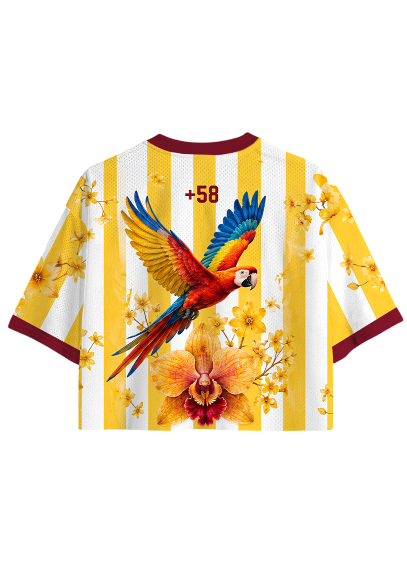 Yellow White Striped Venezuela Floral Graphic Cropped Jersey Shirt