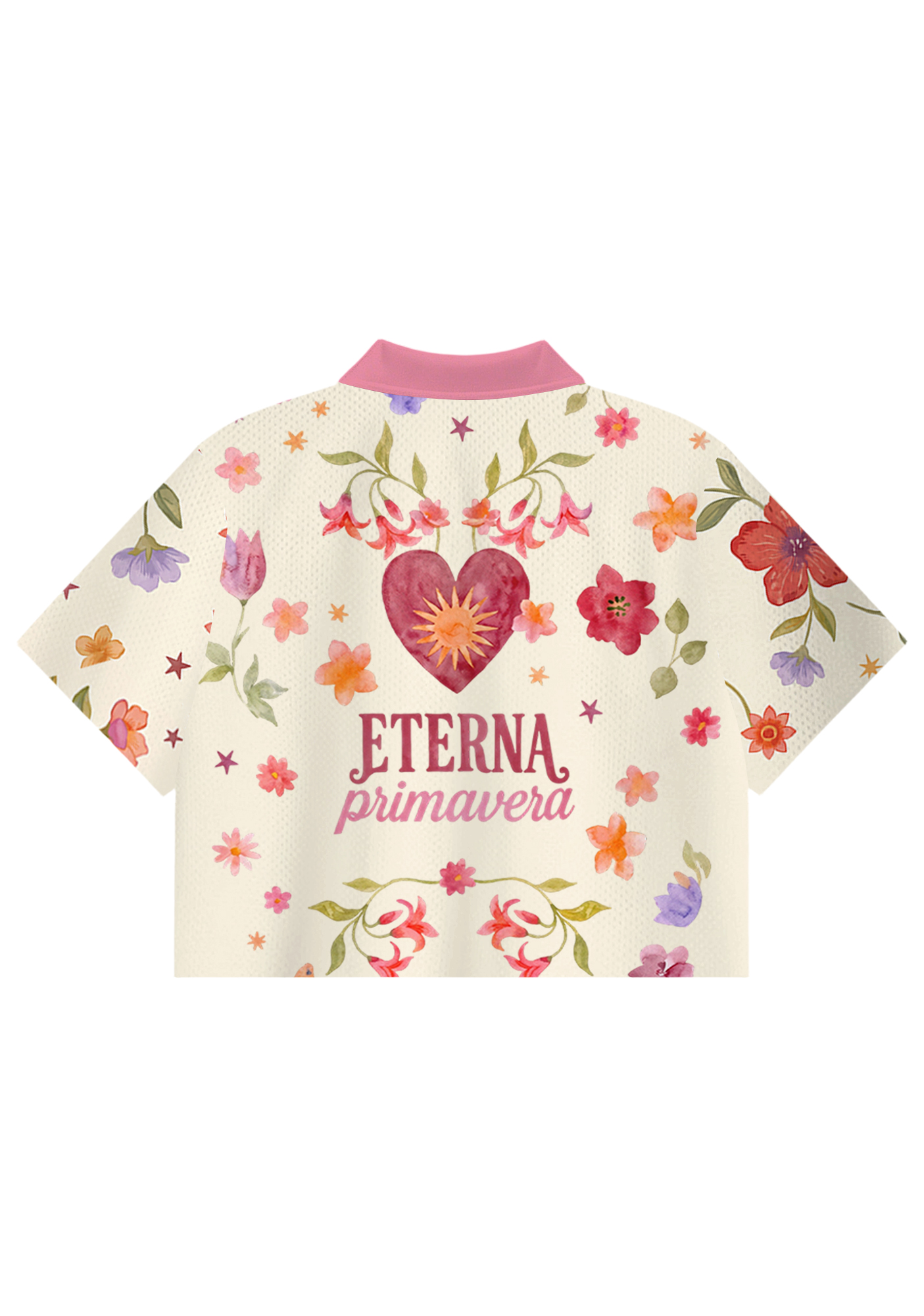 Medellin Floral Hummingbird Cropped Collared Jersey Shirt