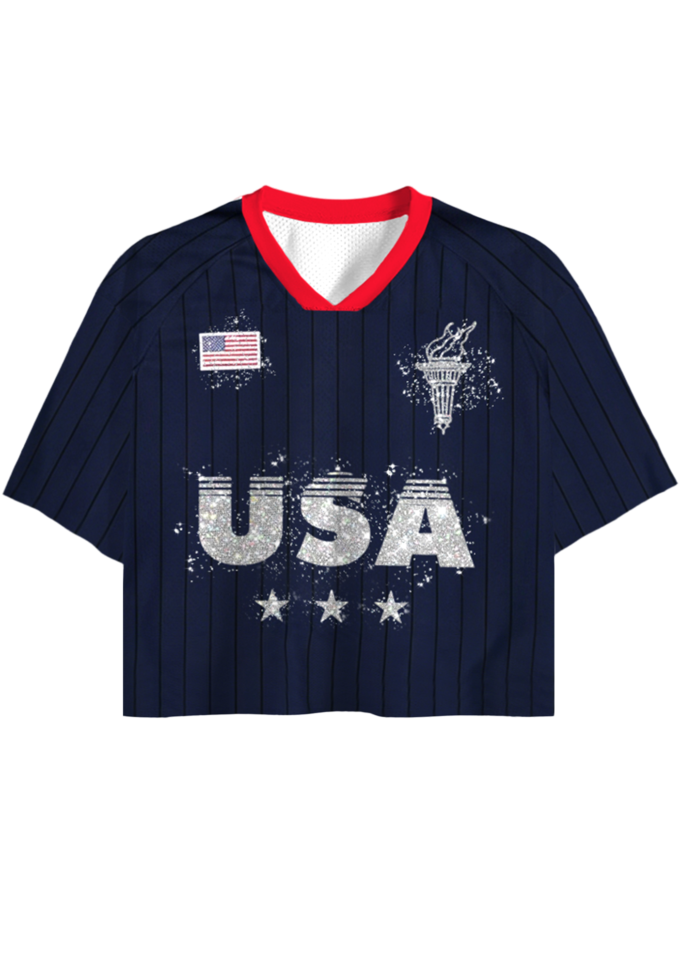 Glitter USA VIBES Striped Cropped Mesh Jersey Shirt