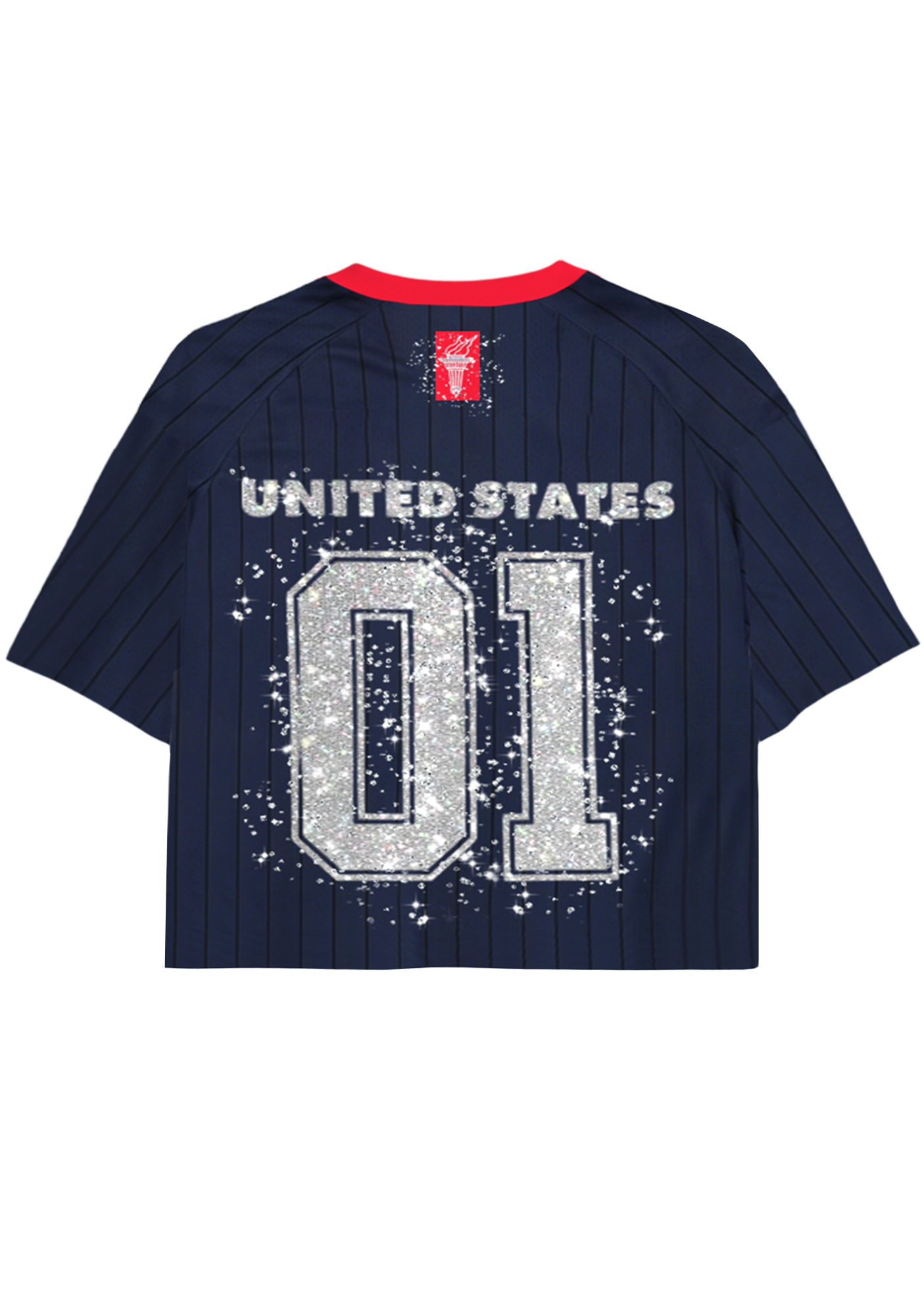 Glitter USA VIBES Striped Cropped Mesh Jersey Shirt