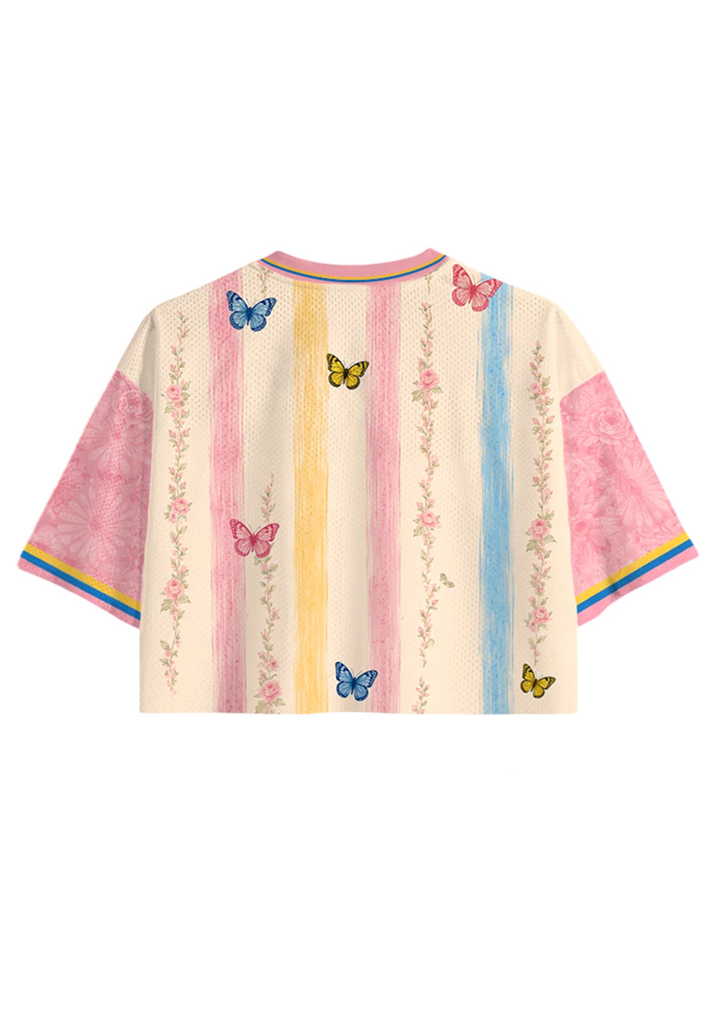 Colombia Butterfly Floral Striped Cropped Jersey Shirt