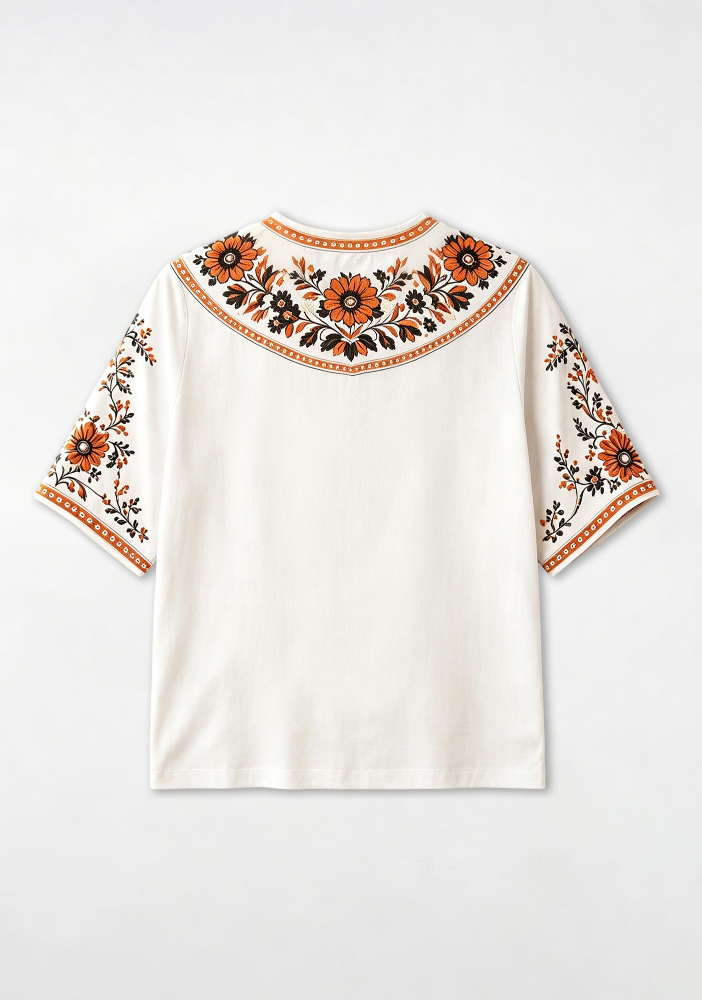 Boho Floral Border Print Featuring Wolves V-Neck Blouse