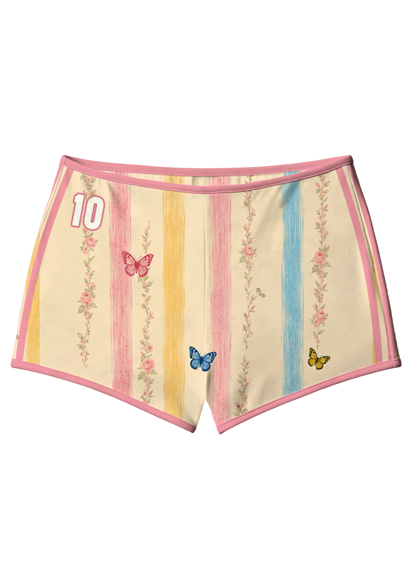 Brush‑Stripe Rose Vine Butterfly Retro No.10 Booty Shorts
