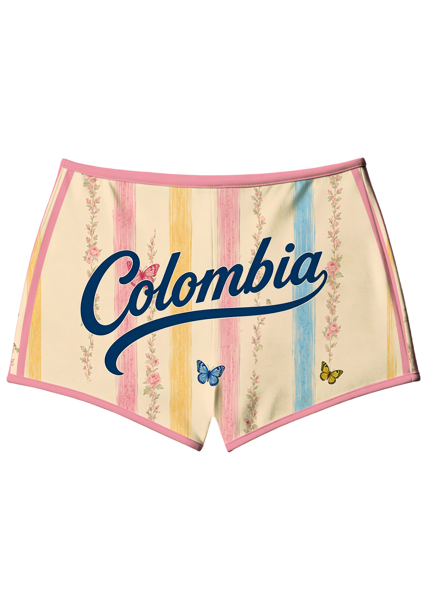 Brush‑Stripe Rose Vine Butterfly Retro No.10 Booty Shorts