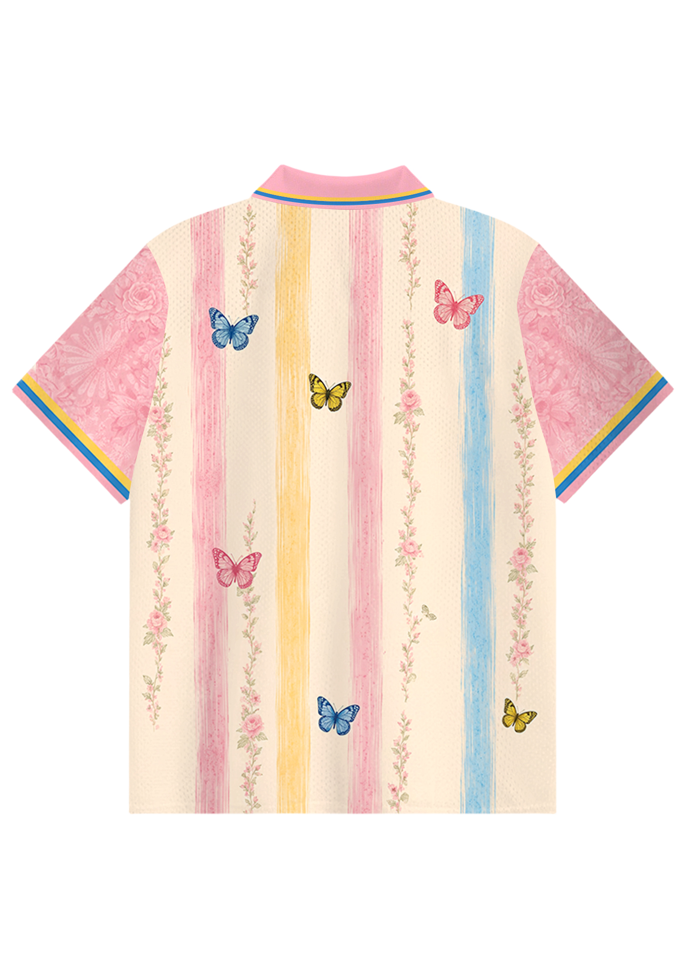 Colombia Butterfly Floral Striped Collared Jersey Shirt