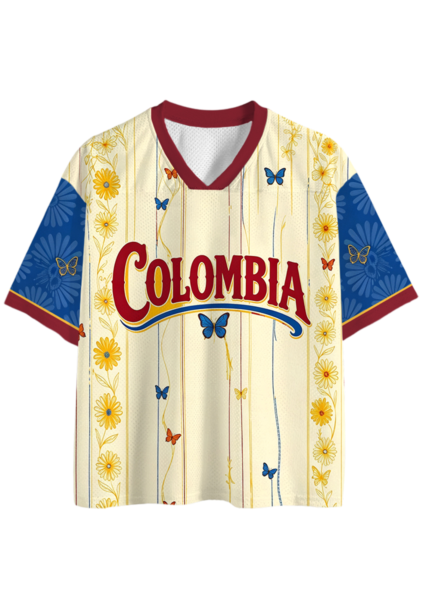 Colombia Daisy Butterfly Vine Striped Art Print Mesh Jersey Shirts