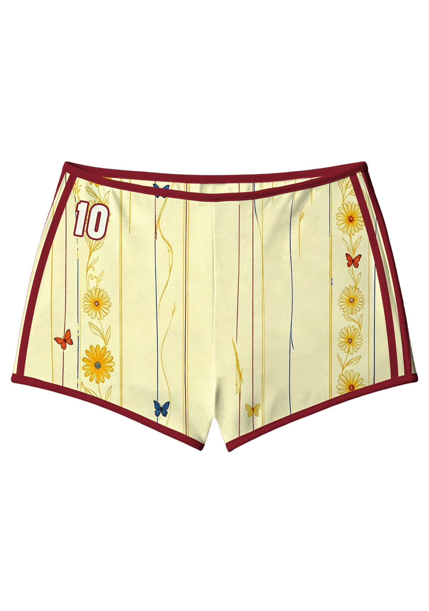 Number 10 Daisy Butterfly Vertical Stripe Booty Shorts