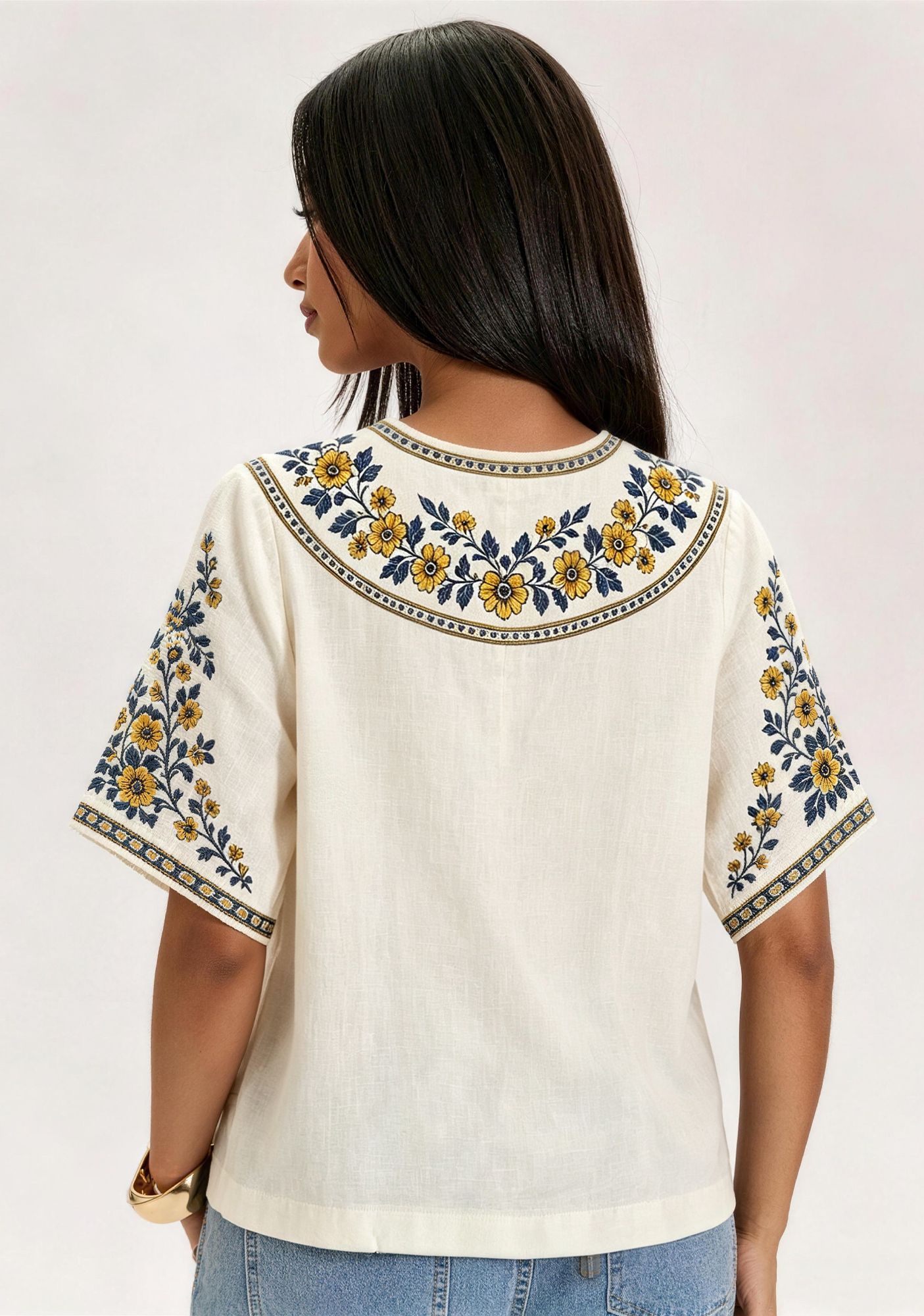 Boho Floral Border Print Featuring Real Madrid V-Neck Blouse