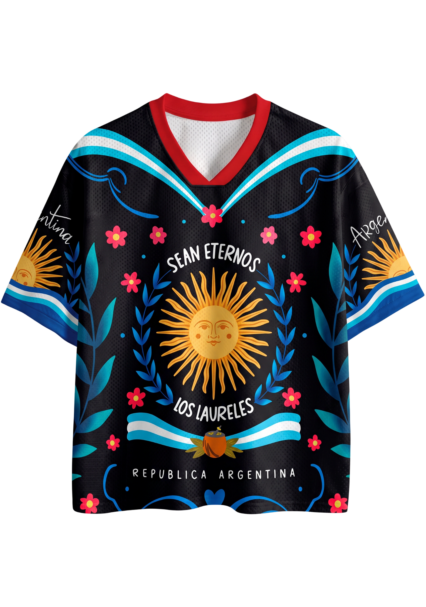 Sean Eternos Argentina Sun Floral Graphic Mesh Jersey Shirts