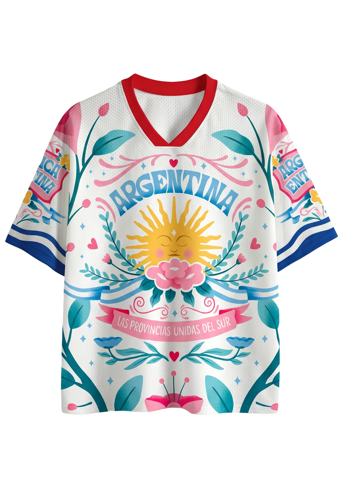 Argentina Retro Sun Botanical Floral Graphic Mesh Jersey Shirts
