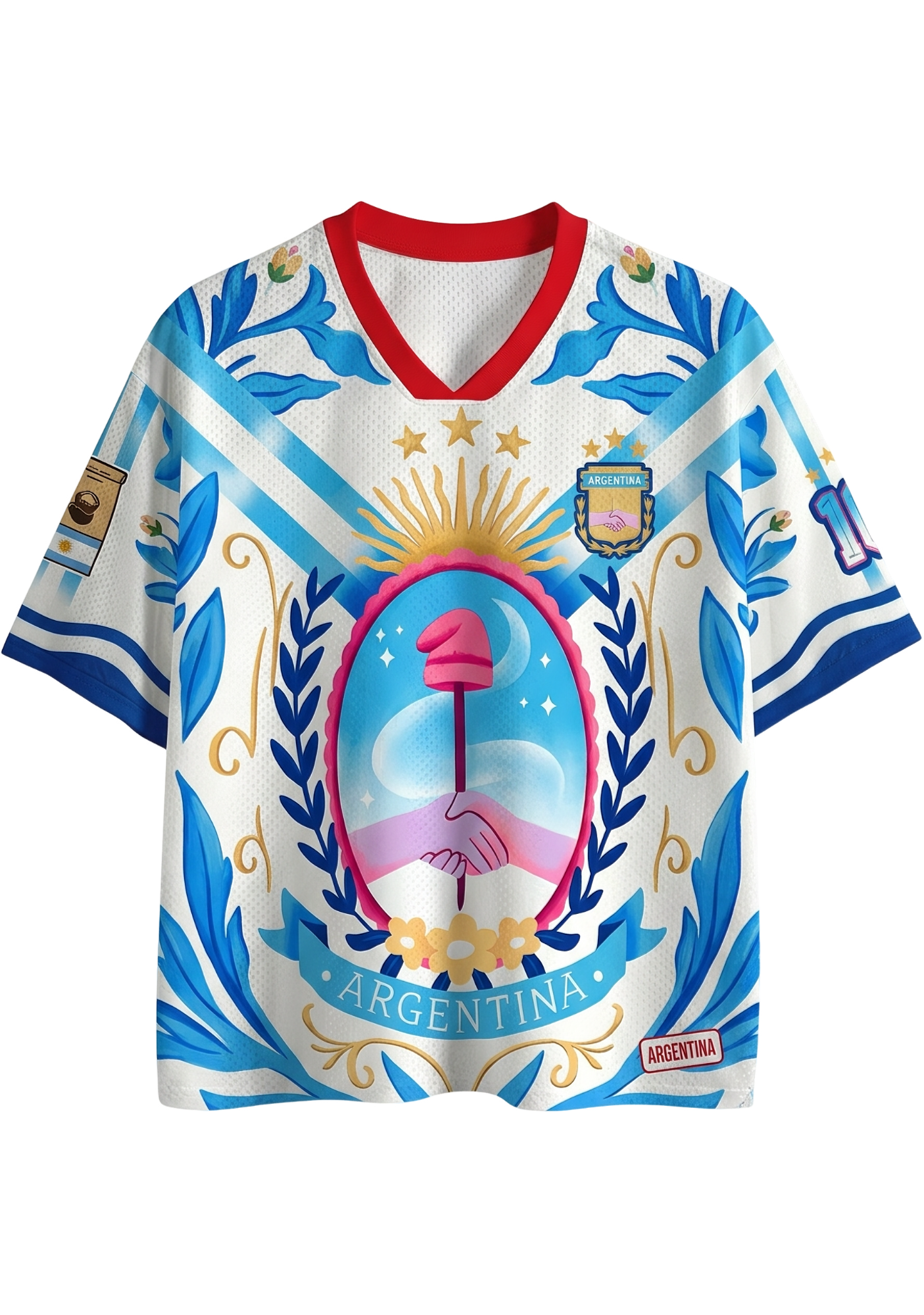 Argentina Coat of Arms Blue Botanical Mesh Jersey Shirts