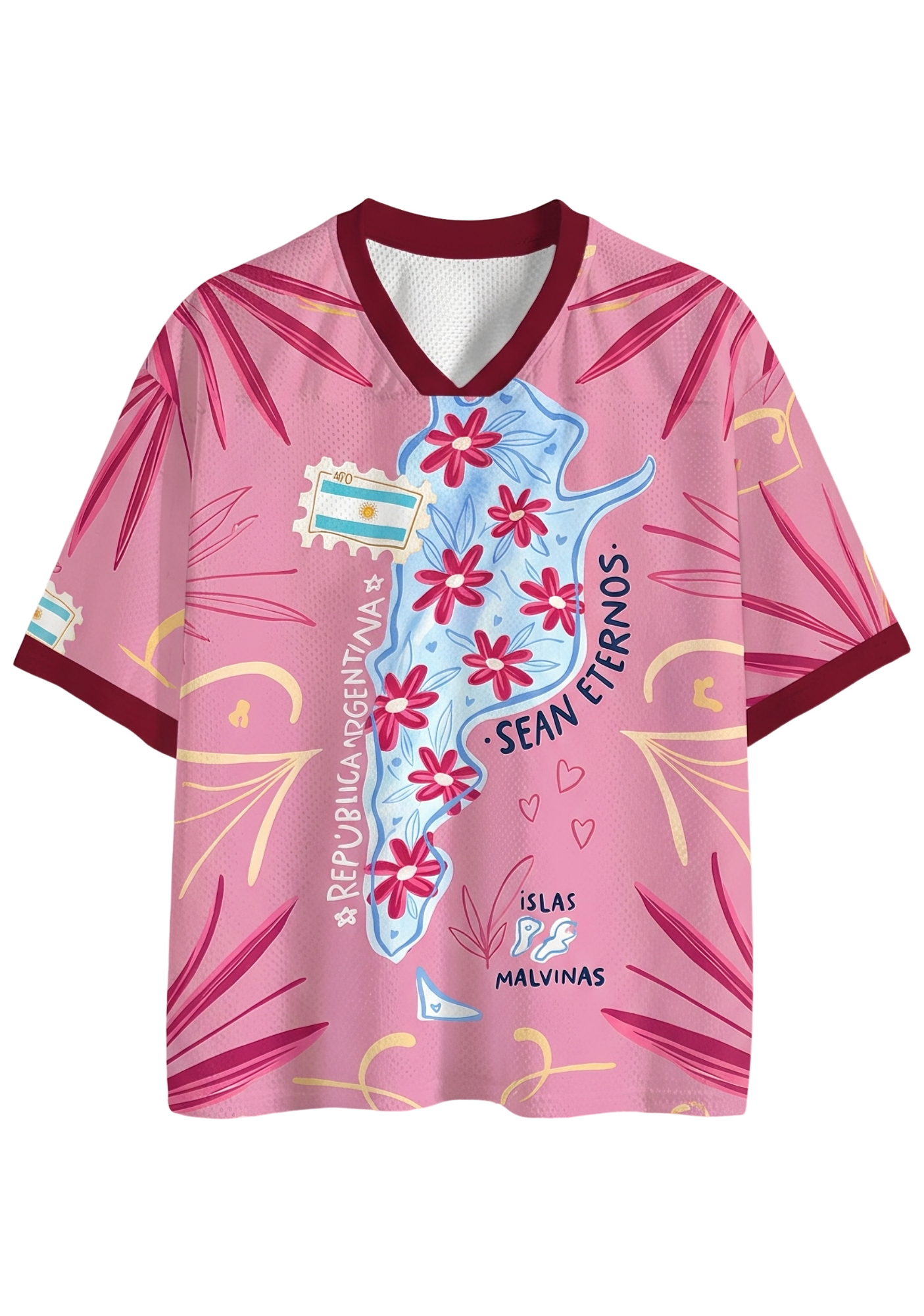 Pink Argentina Map Palm Floral Art Mesh Jersey Shirts