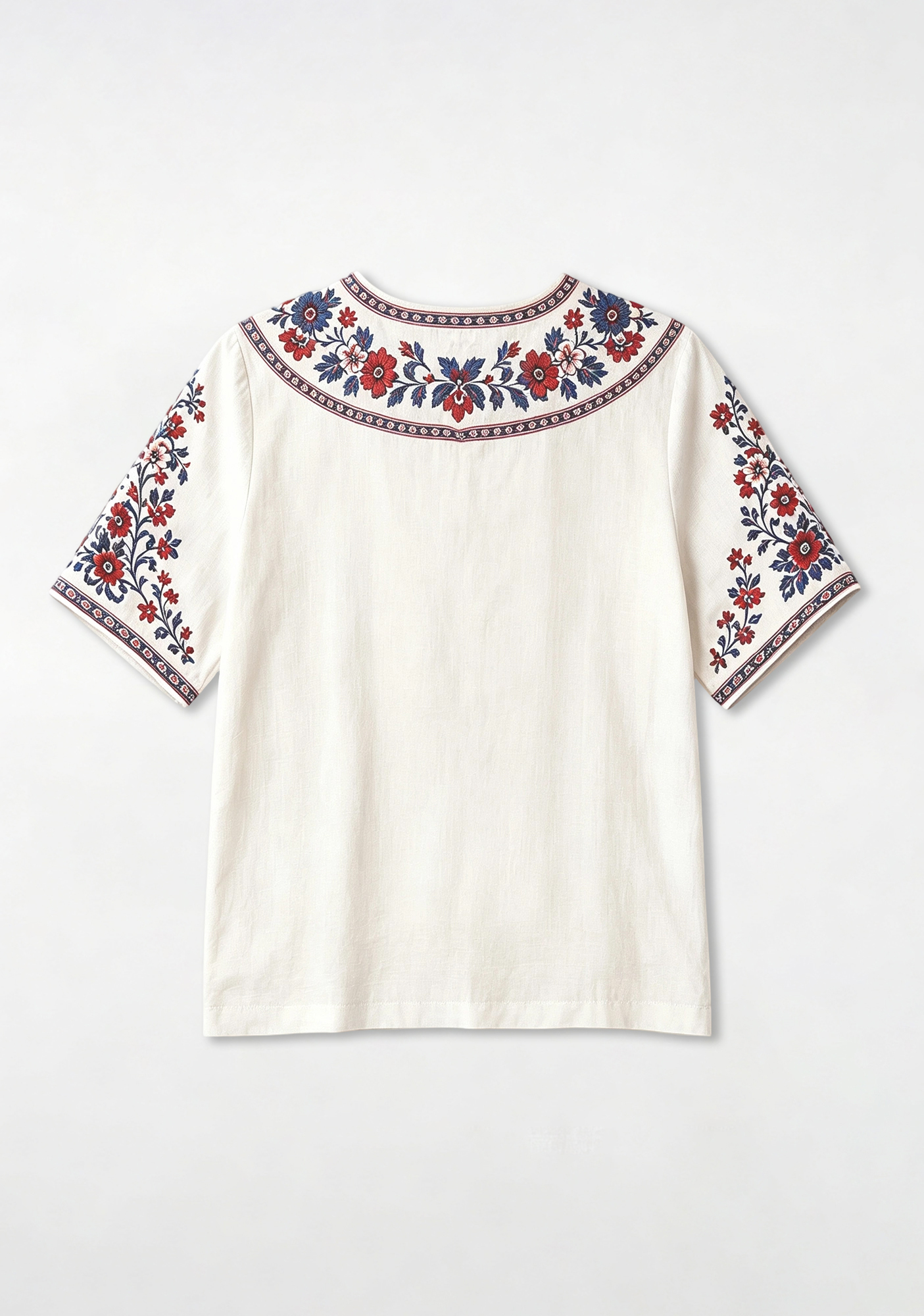 Boho Floral Border Print Featuring Barcelona V-Neck Blouse
