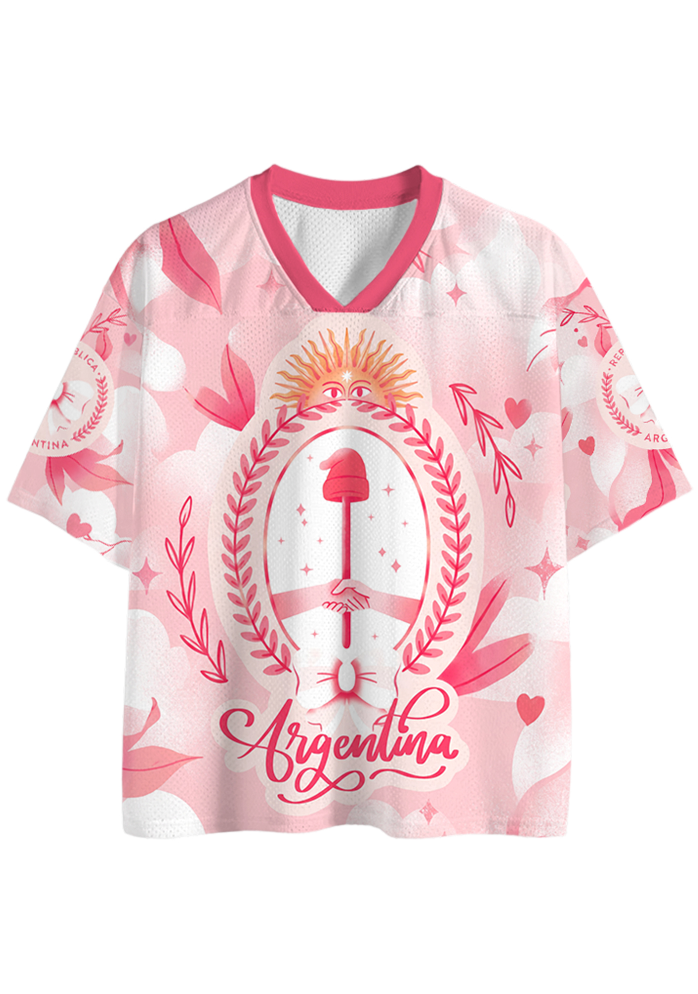 Pink Argentina Sun of May Patriotic Mesh Jersey Shirts