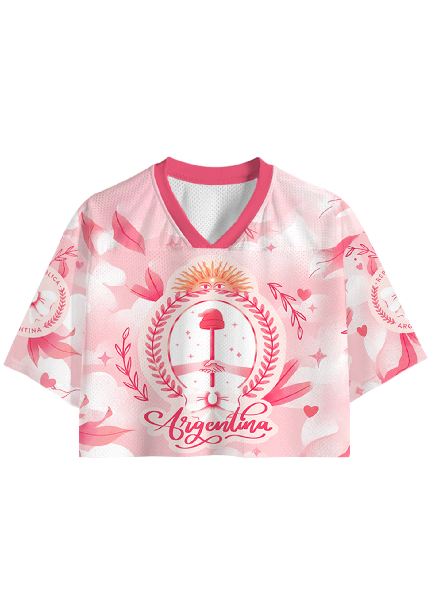 Pink Argentina Sun of May Patriotic Cropped Jersey Shirt