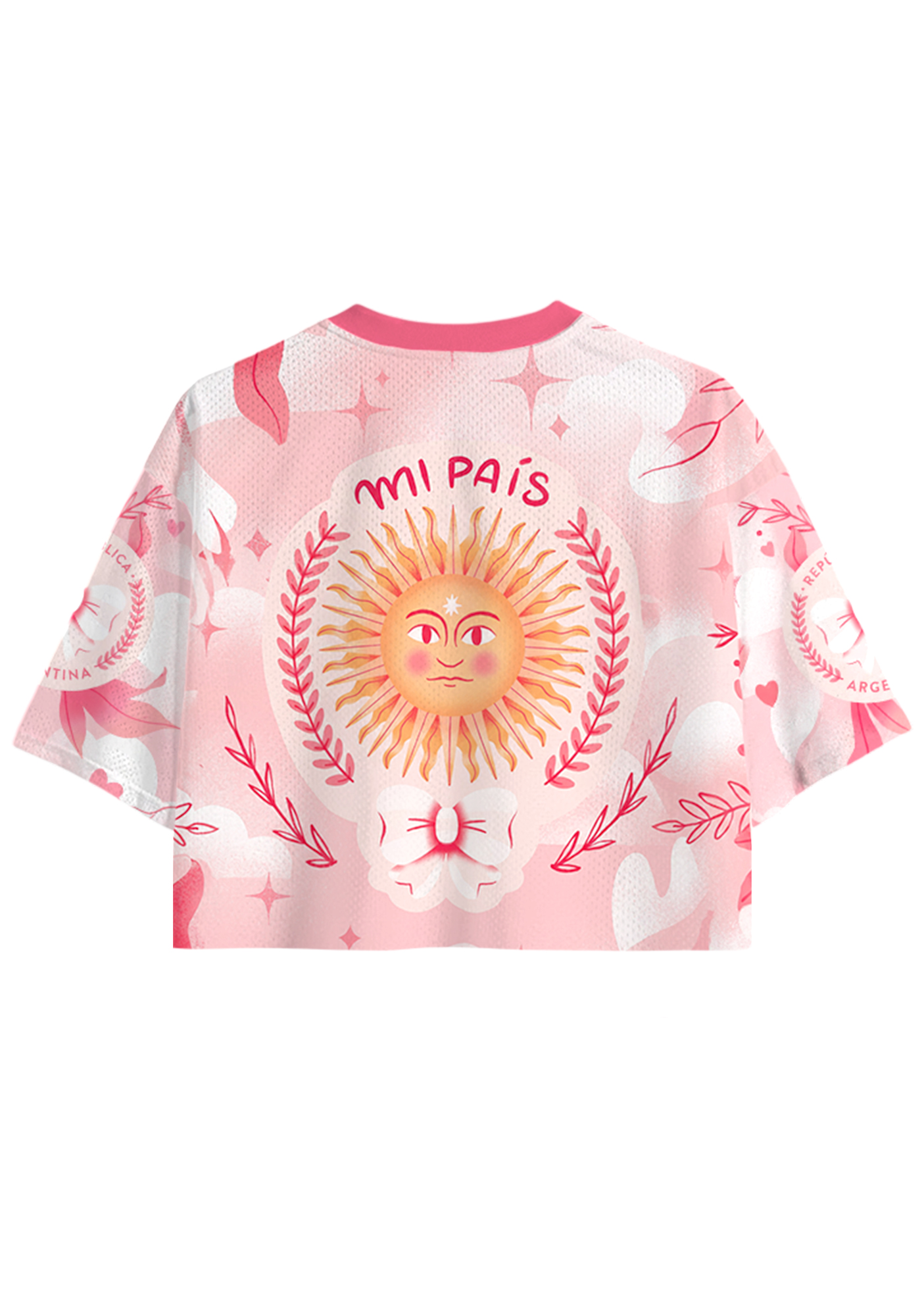 Pink Argentina Sun of May Patriotic Cropped Jersey Shirt