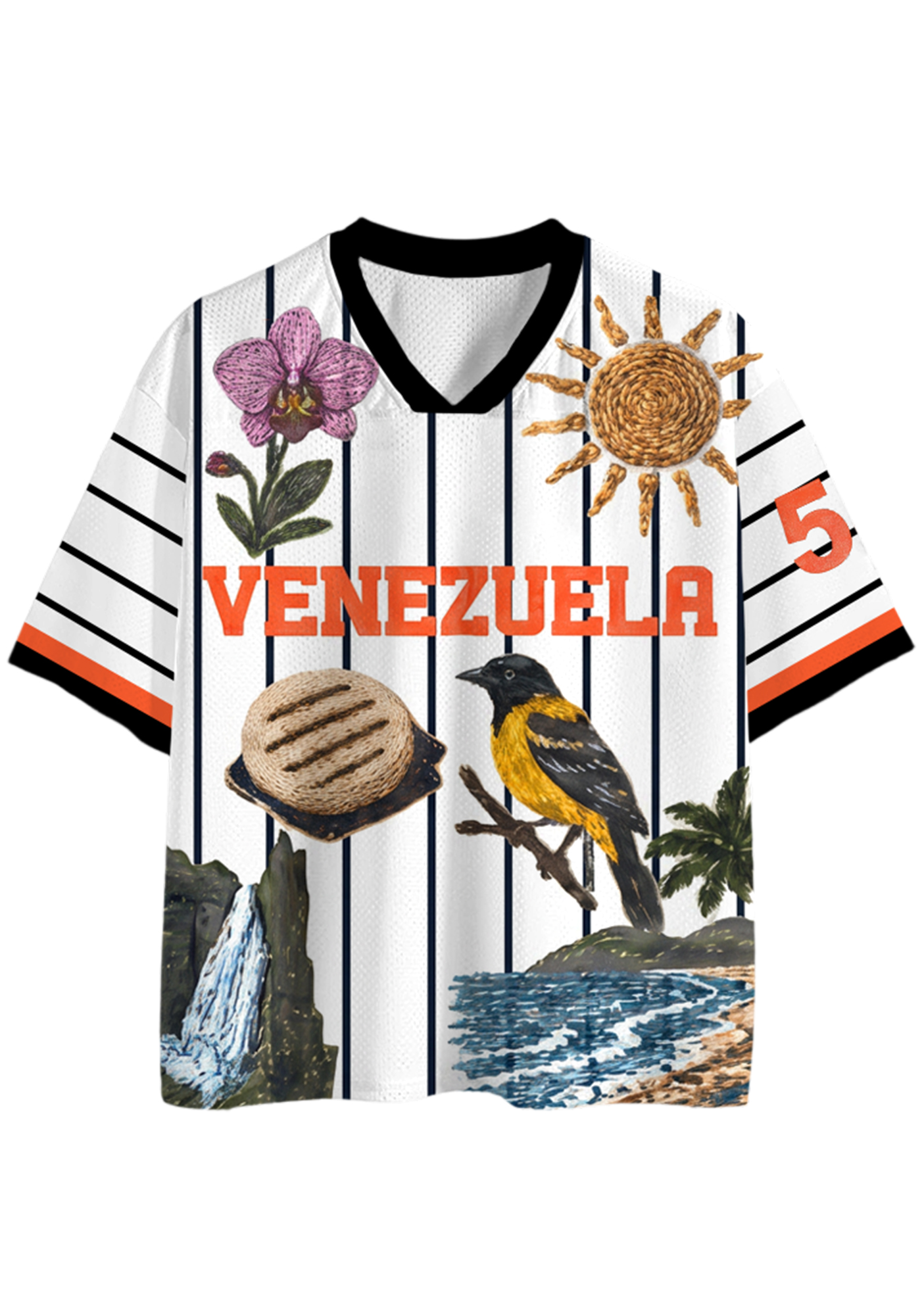 Venezuela Cultural Element Striped Mesh Jersey Shirt