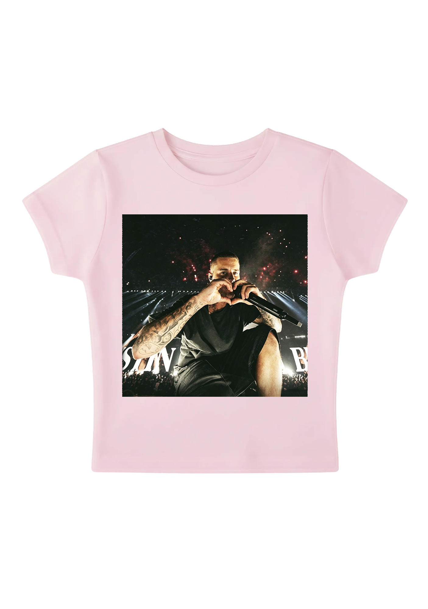 Justin Bieber Live Concert Heart Hands Photo Y2K Baby Tee