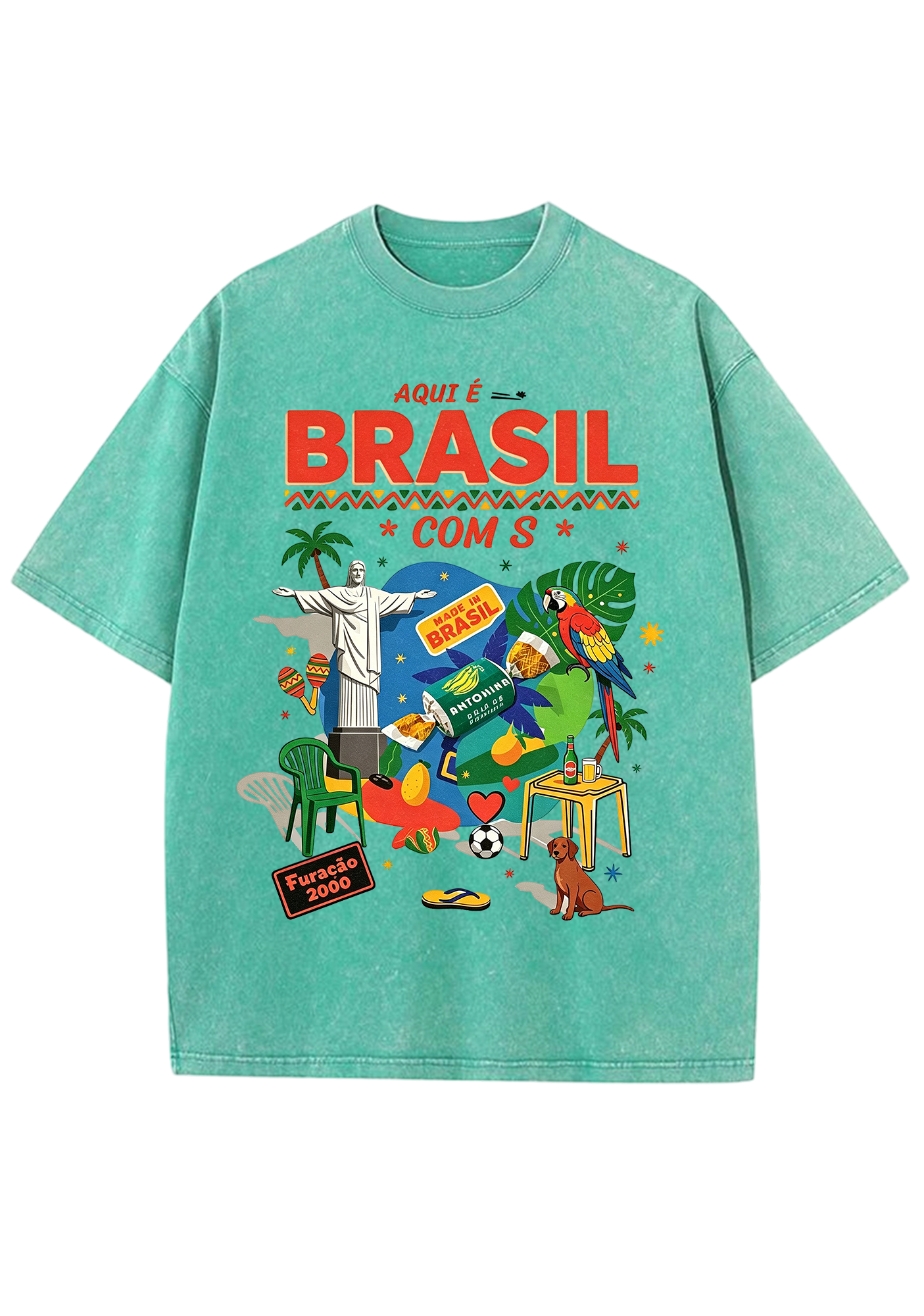 Aqui É Brasil Cultural Collage Print Washed Tee