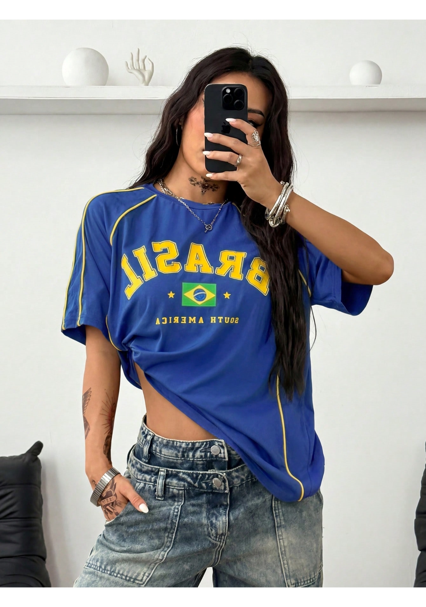 Brasil Flag Letter Print Jersey Shirts