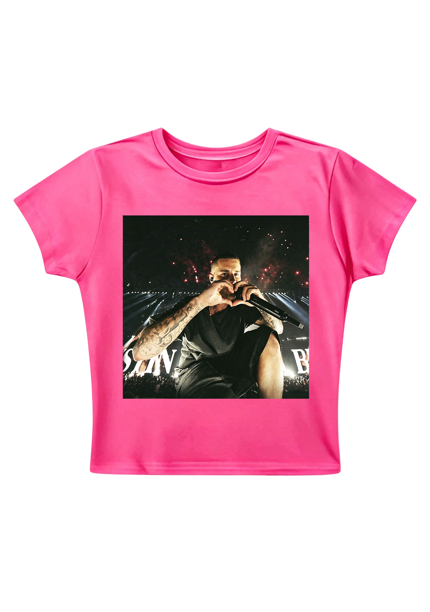 Justin Bieber Live Concert Heart Hands Photo Y2K Baby Tee