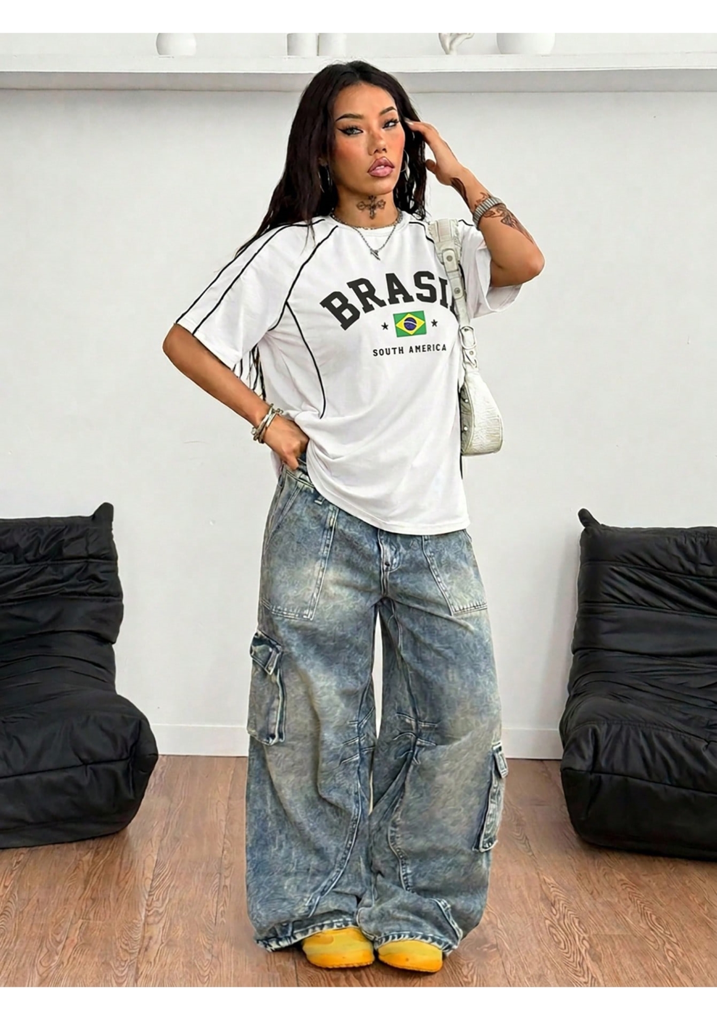 Brasil Flag Letter Print Jersey Shirts