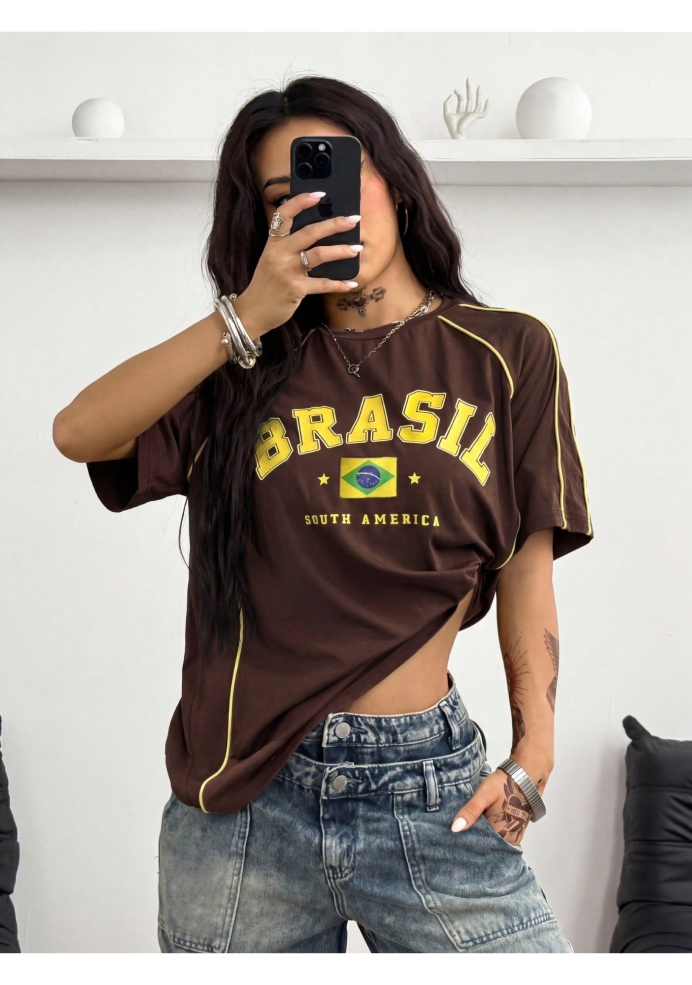 Brasil Flag Letter Print Jersey Shirts