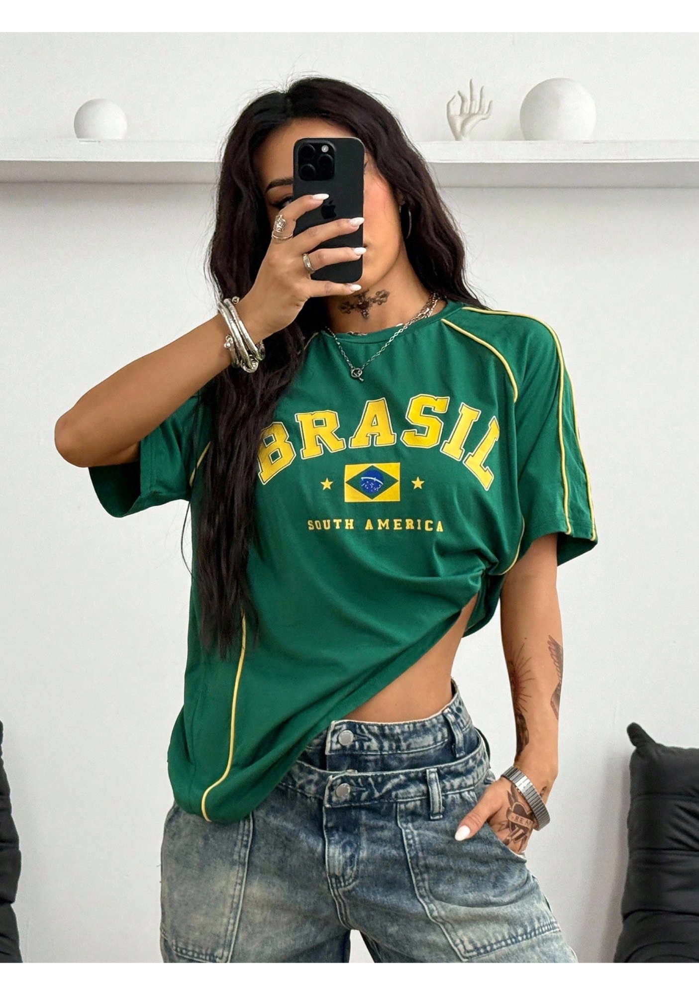 Brasil Flag Letter Print Jersey Shirts