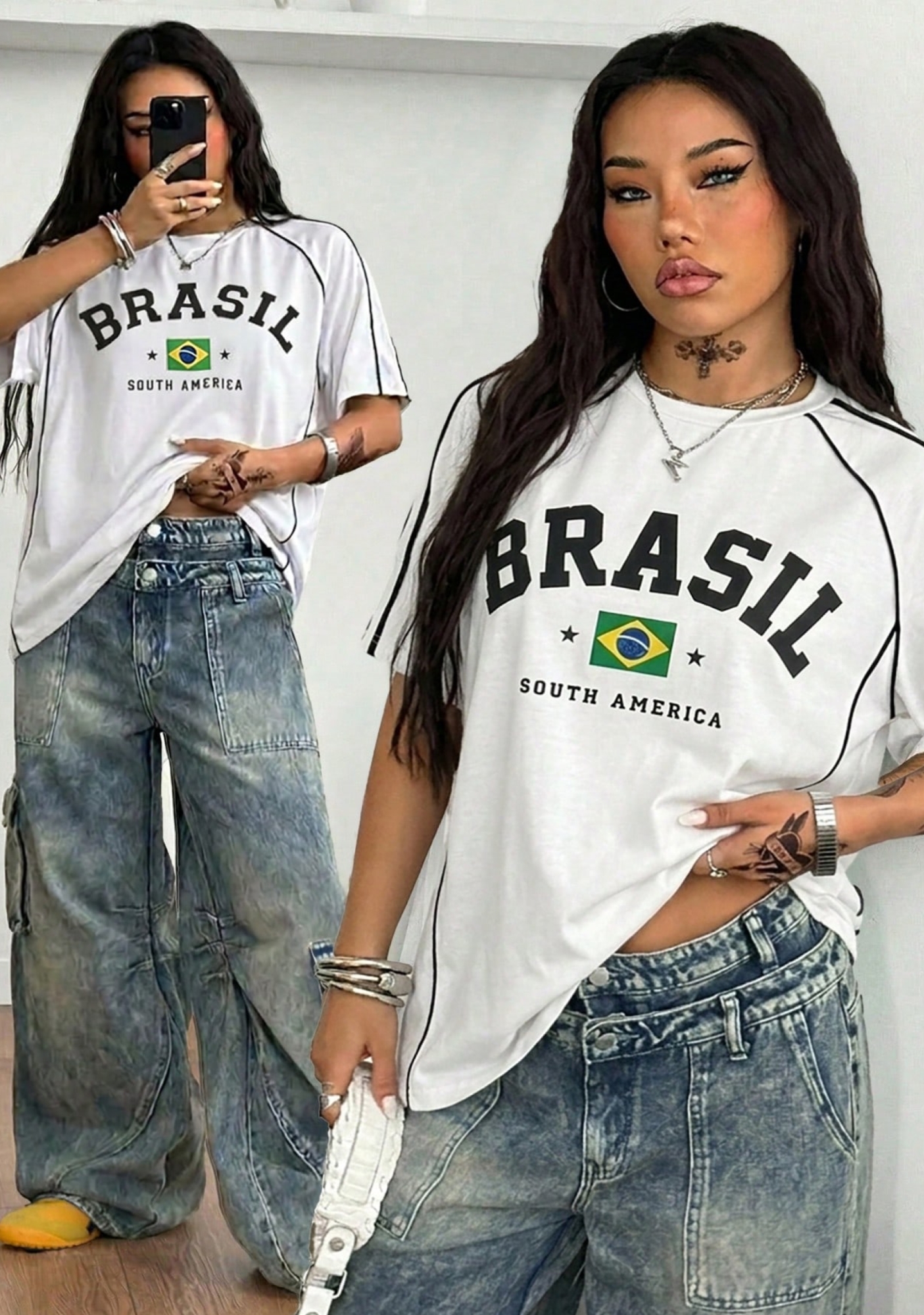 Brasil Flag Letter Print Jersey Shirts