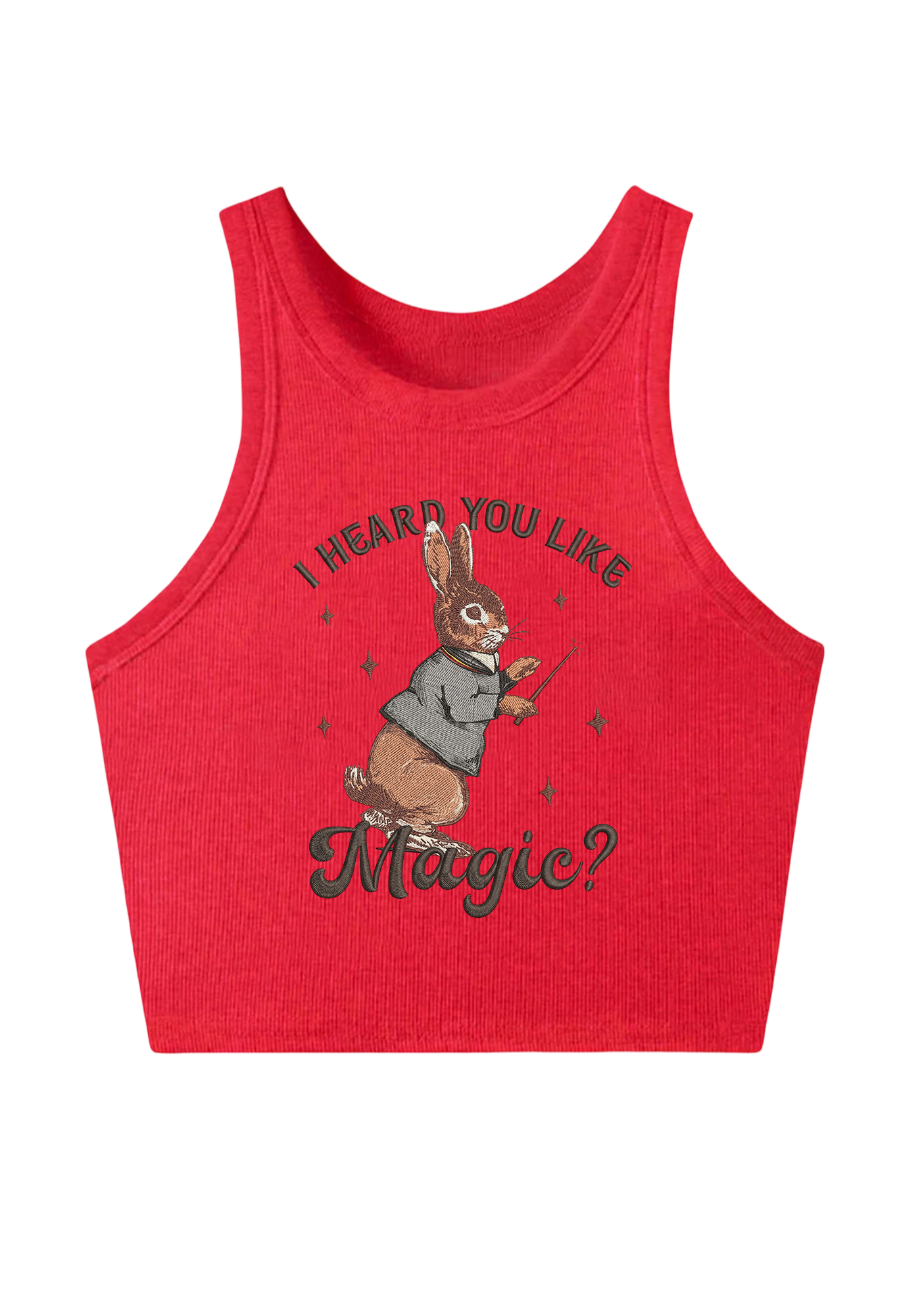 I Heard You Like Magic Embroidery Y2K Crop Tank Top