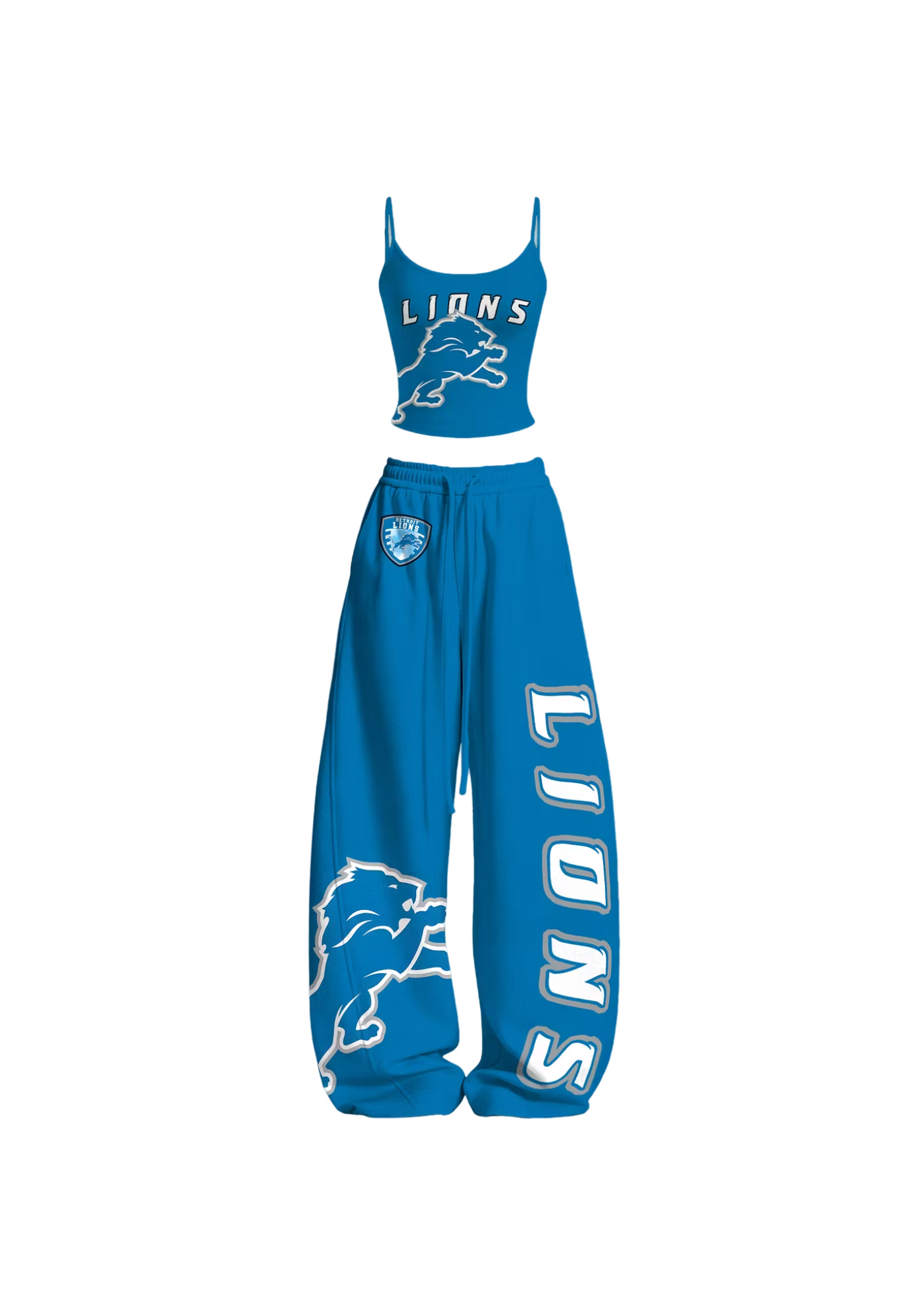 Trendy Bright Blue Detroit Lions Mascot Tops & Elasticated Trousers Two-Piece Set