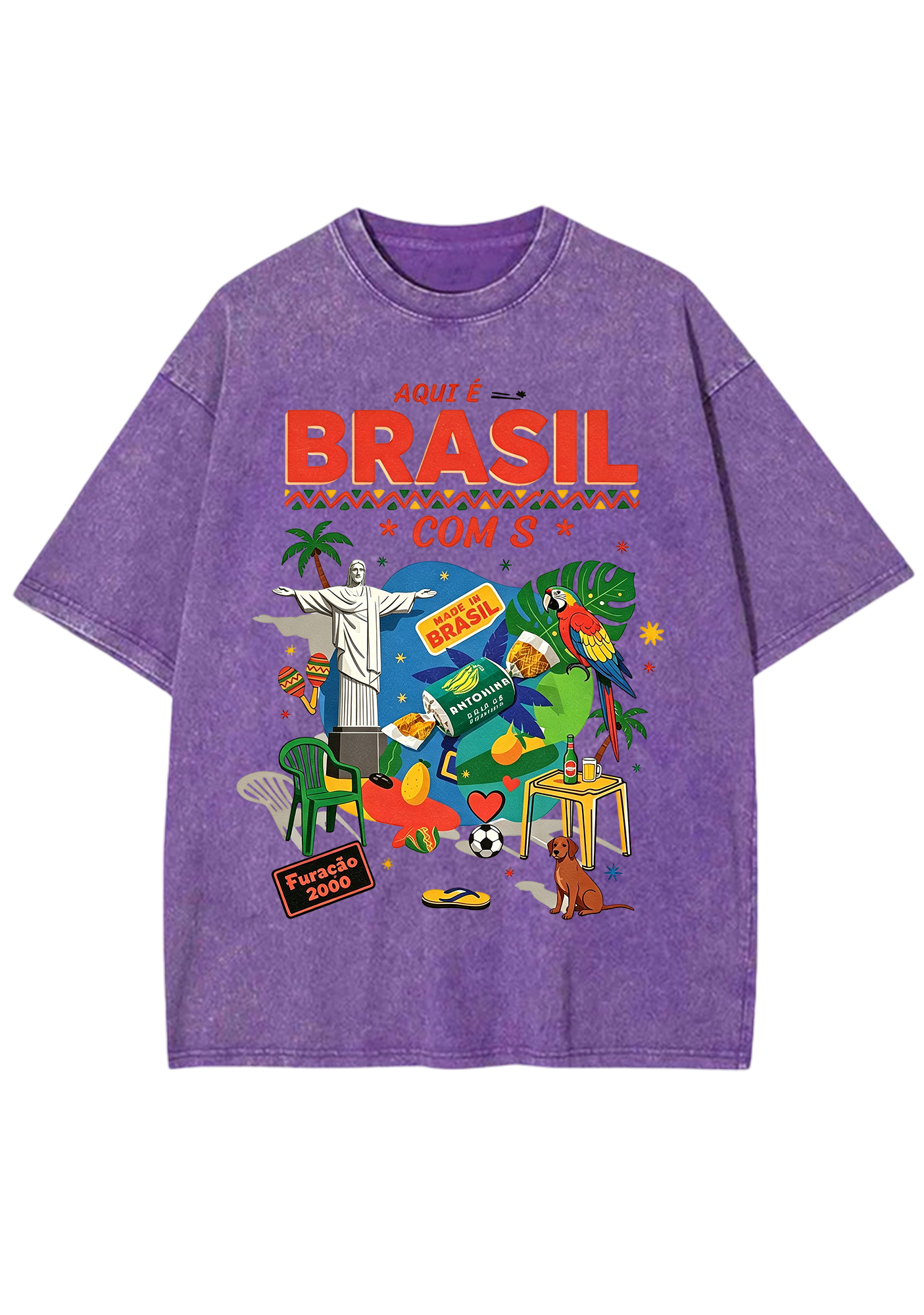 Aqui É Brasil Cultural Collage Print Washed Tee