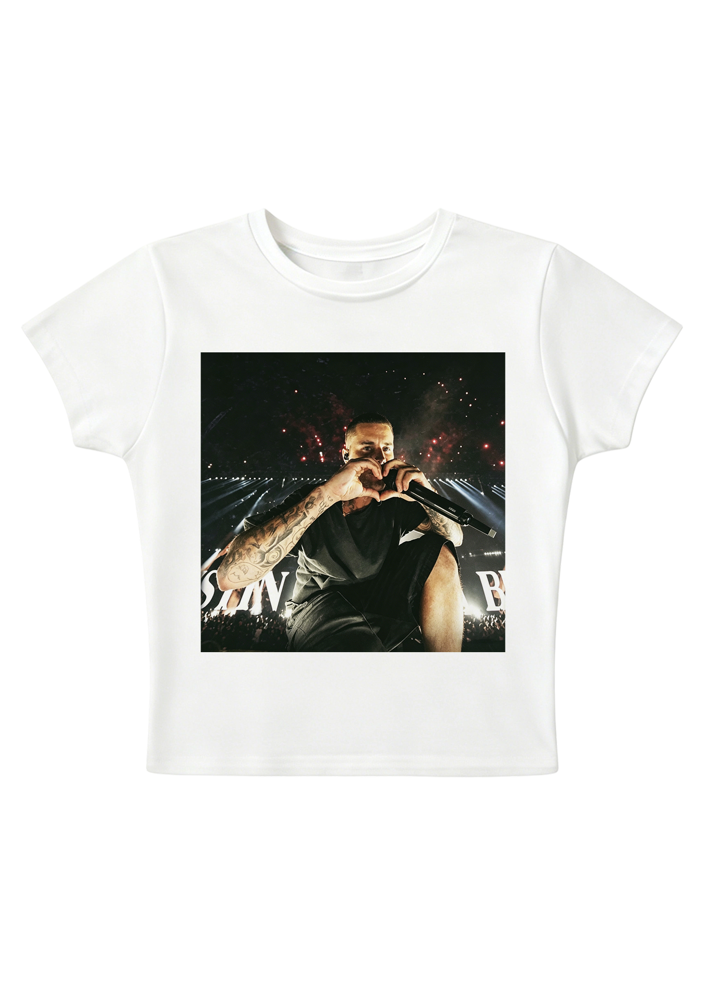 Justin Bieber Live Concert Heart Hands Photo Y2K Baby Tee