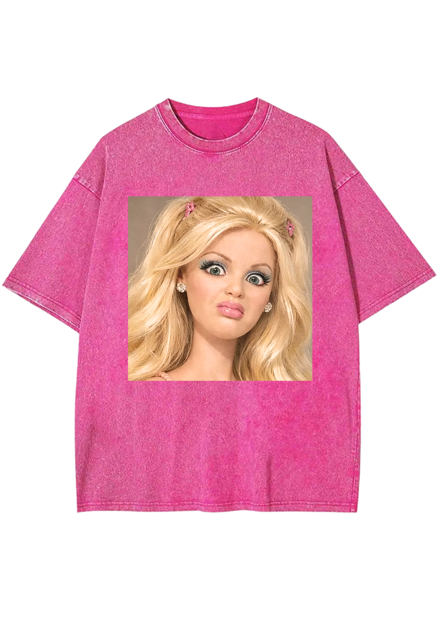 Vintage Sassy Pink Hair Clip Barbie Print Y2K Washed Tee