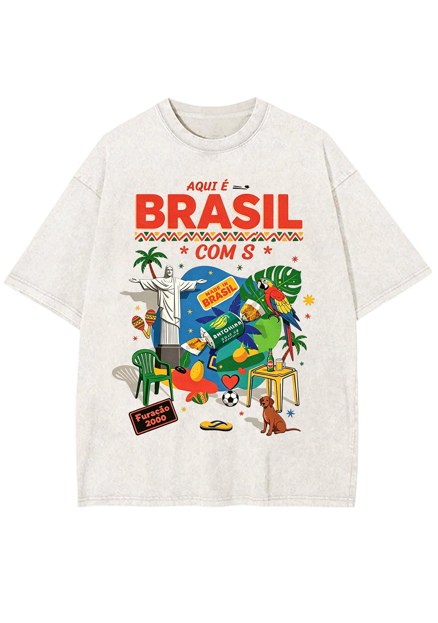 Aqui É Brasil Cultural Collage Print Washed Tee