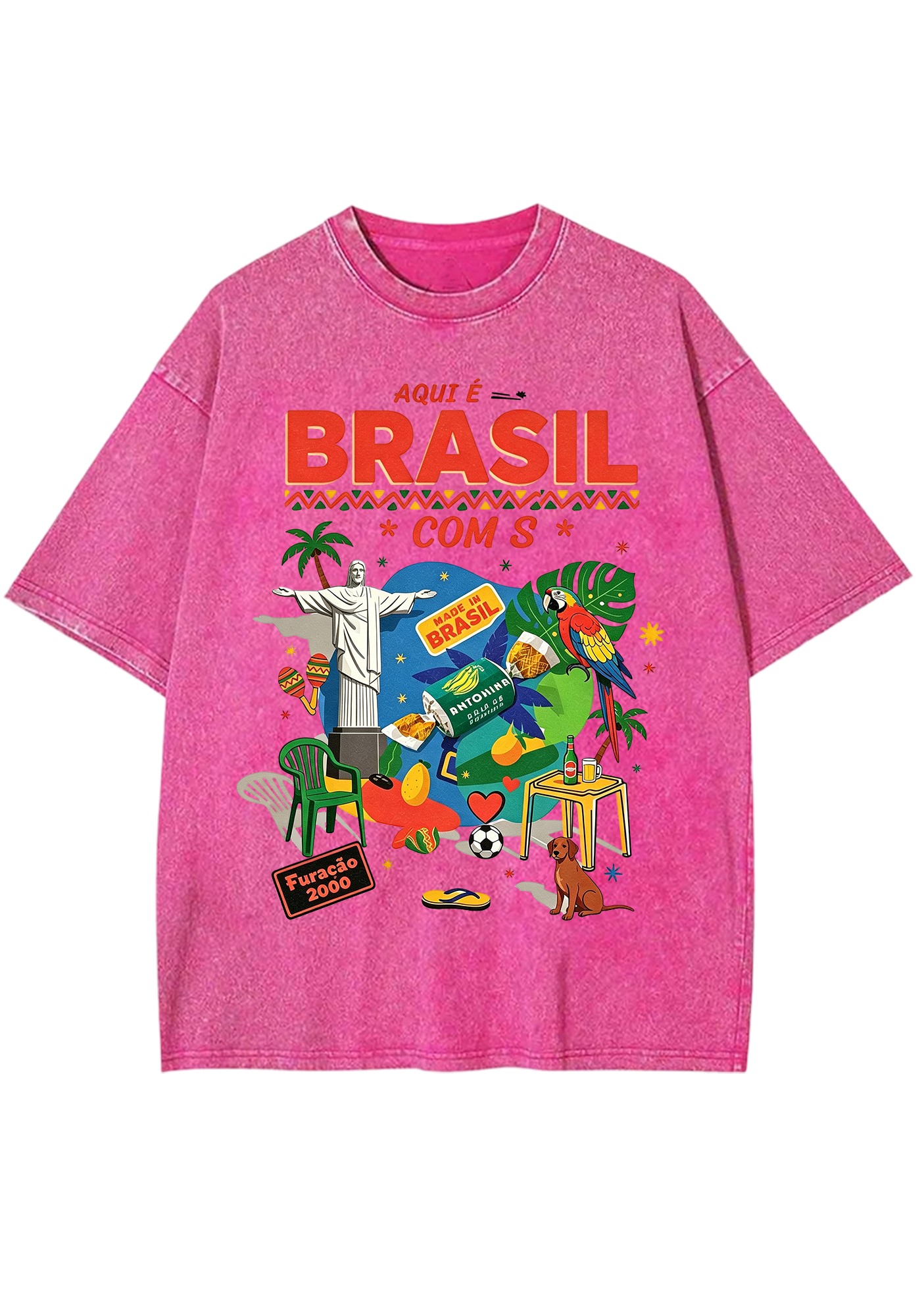 Aqui É Brasil Cultural Collage Print Washed Tee