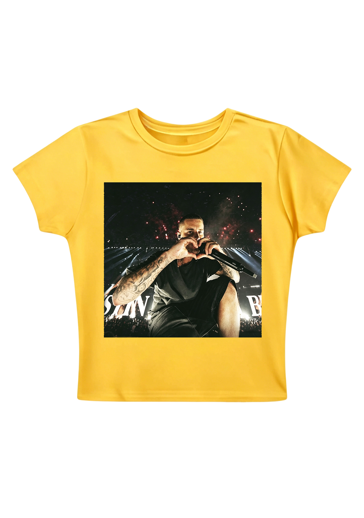 Justin Bieber Live Concert Heart Hands Photo Y2K Baby Tee