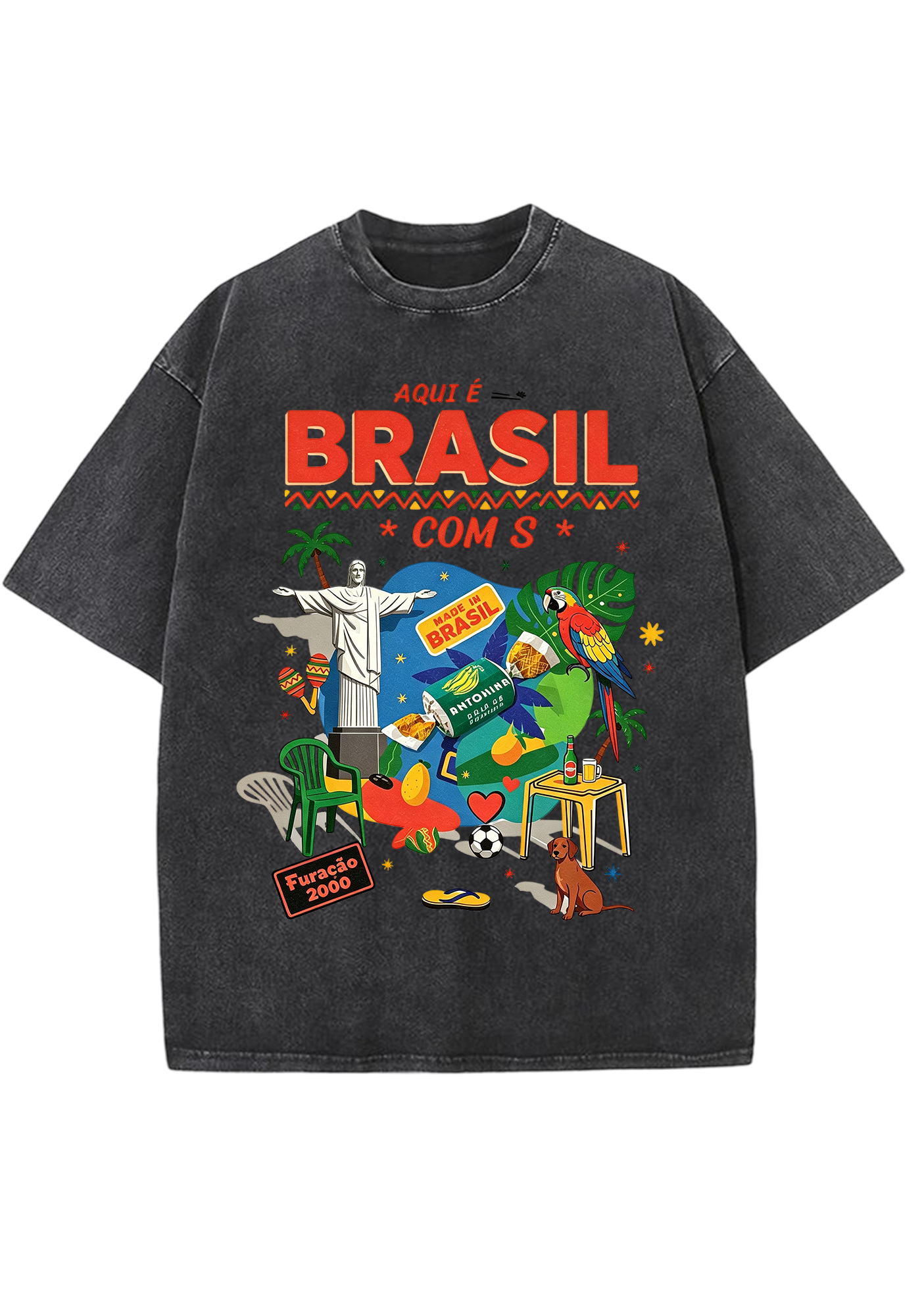 Aqui É Brasil Cultural Collage Print Washed Tee