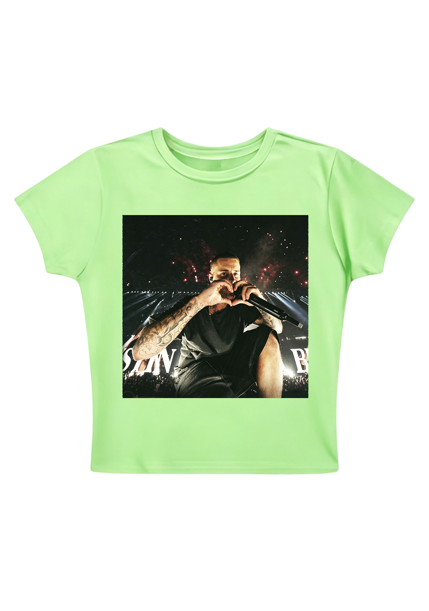 Justin Bieber Live Concert Heart Hands Photo Y2K Baby Tee