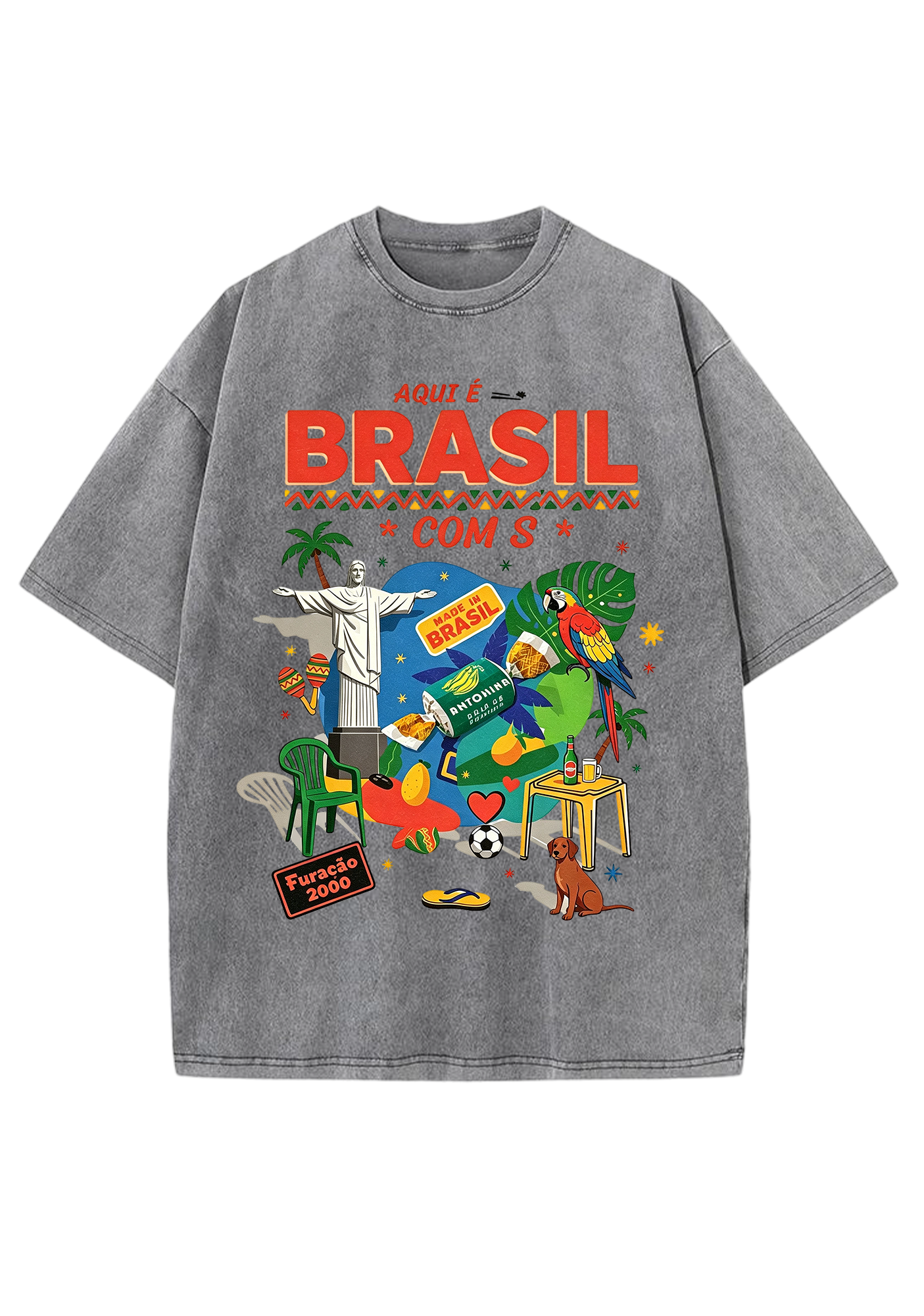 Aqui É Brasil Cultural Collage Print Washed Tee
