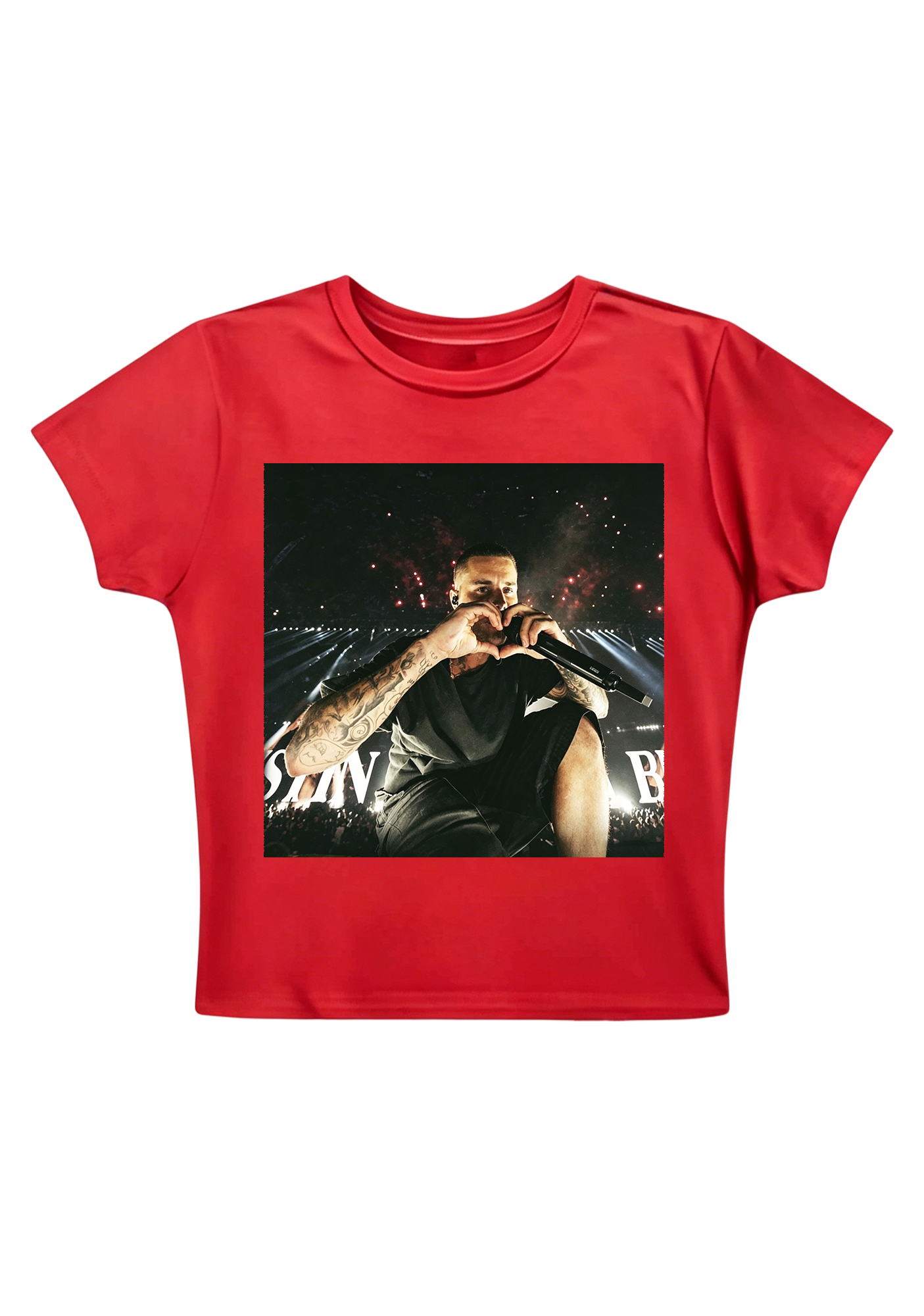 Justin Bieber Live Concert Heart Hands Photo Y2K Baby Tee