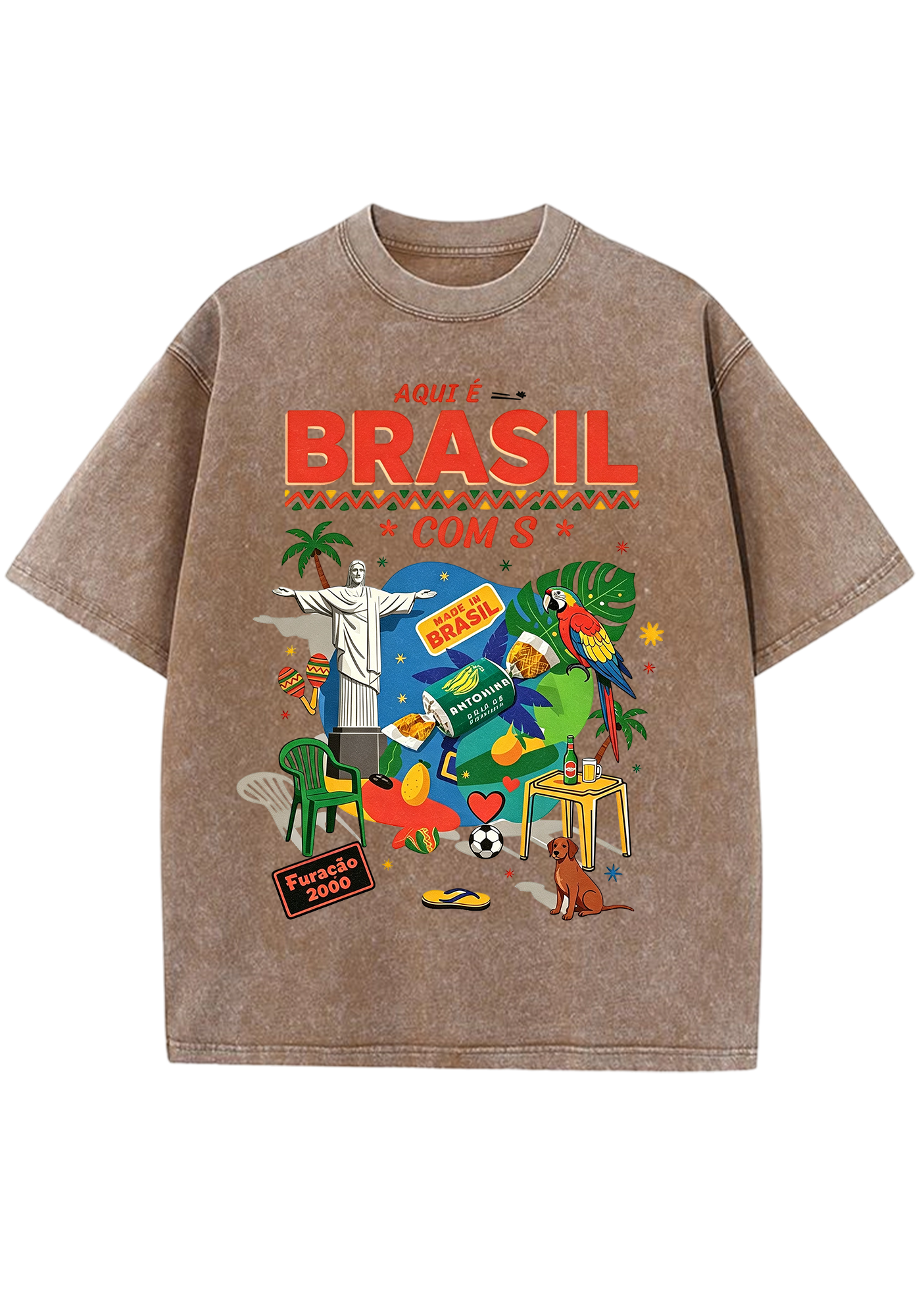 Aqui É Brasil Cultural Collage Print Washed Tee