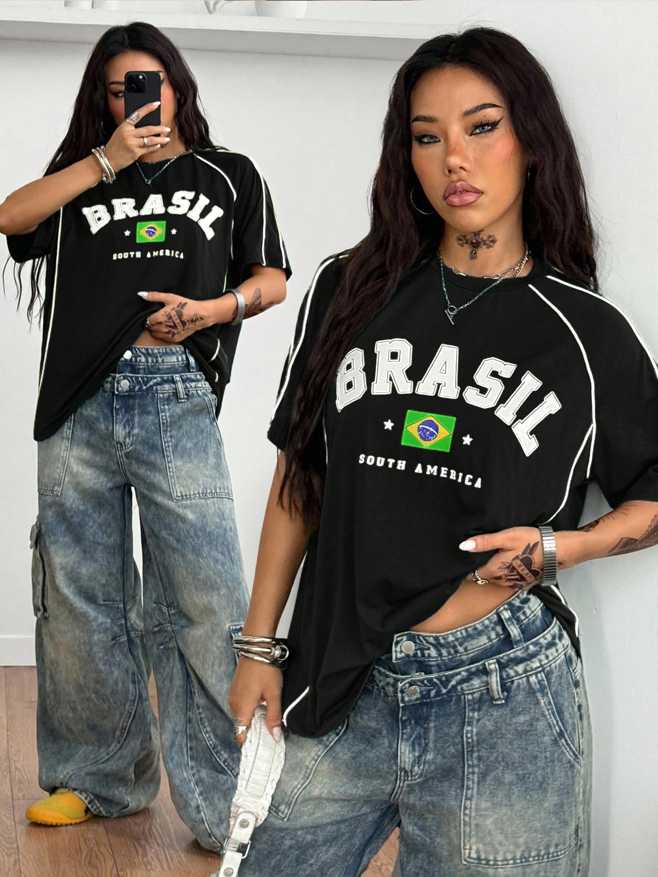 Brasil Flag Letter Print Jersey Shirts