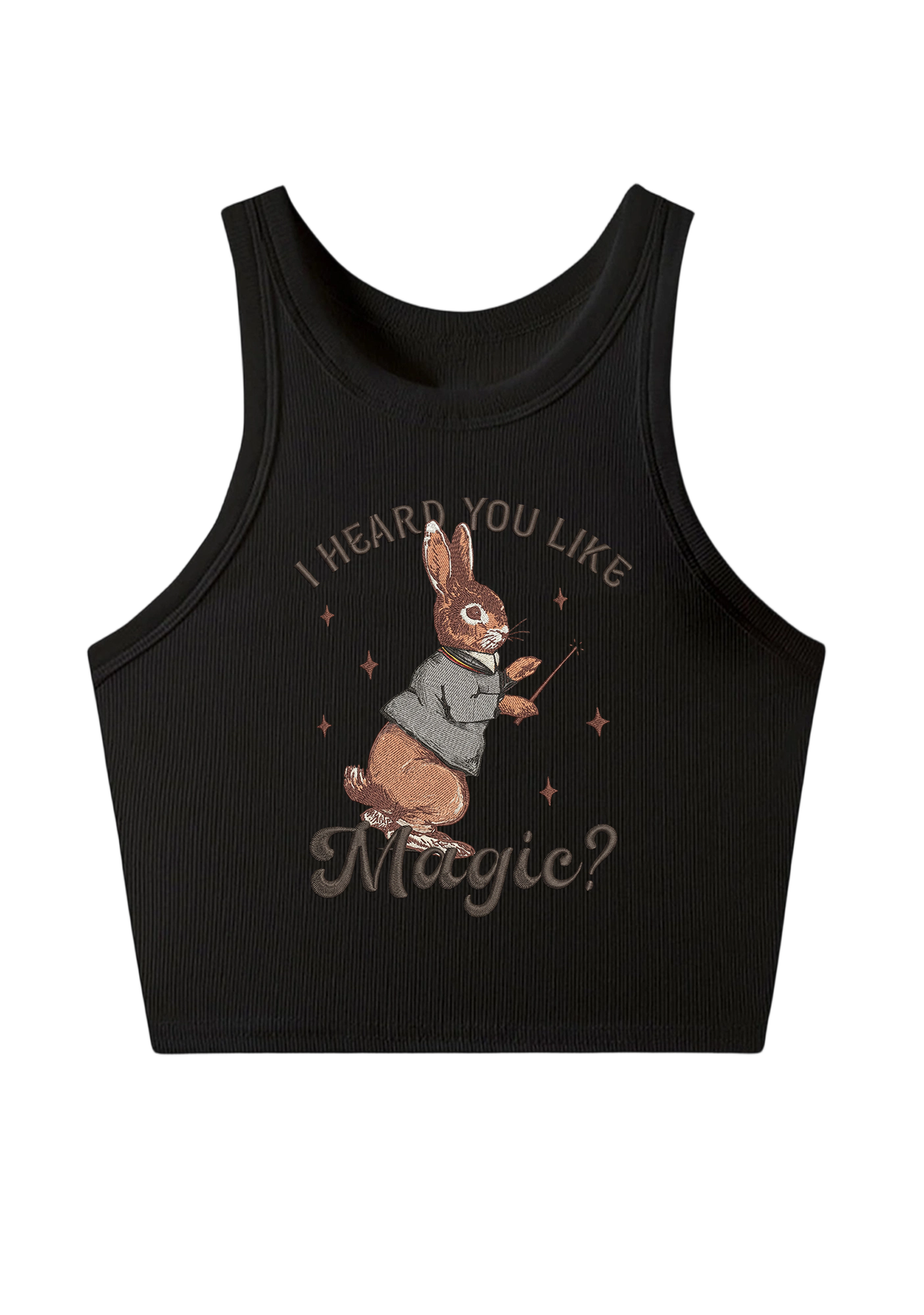 I Heard You Like Magic Embroidery Y2K Crop Tank Top