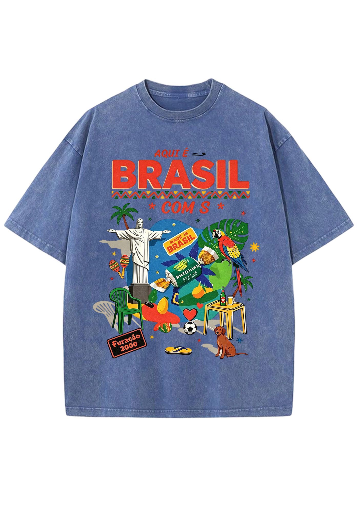Aqui É Brasil Cultural Collage Print Washed Tee