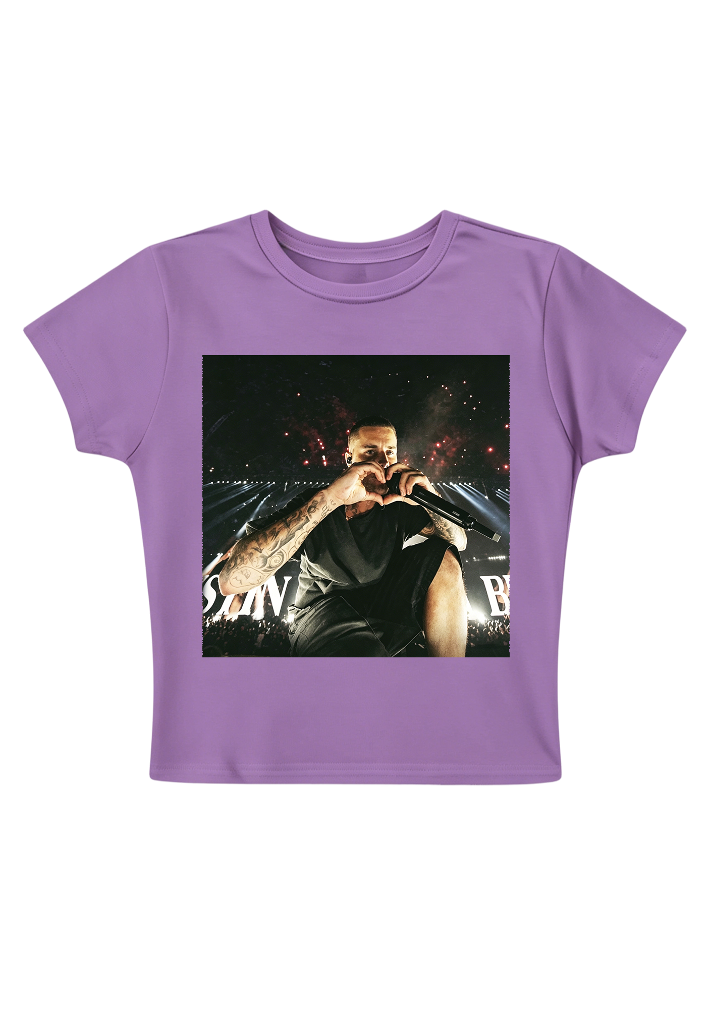 Justin Bieber Live Concert Heart Hands Photo Y2K Baby Tee