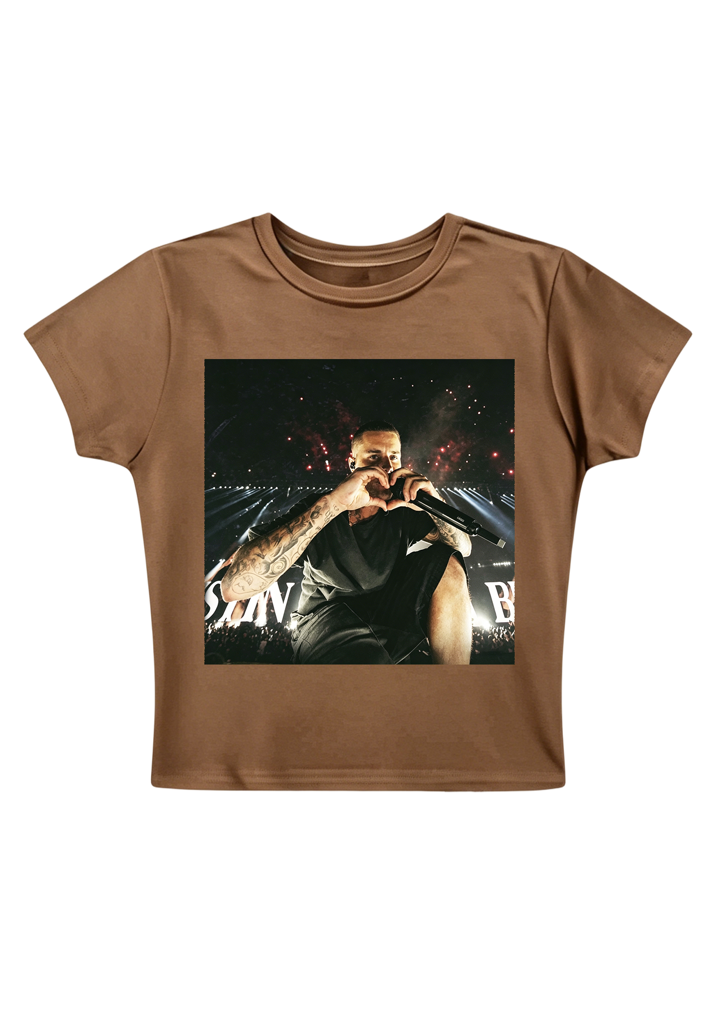 Justin Bieber Live Concert Heart Hands Photo Y2K Baby Tee