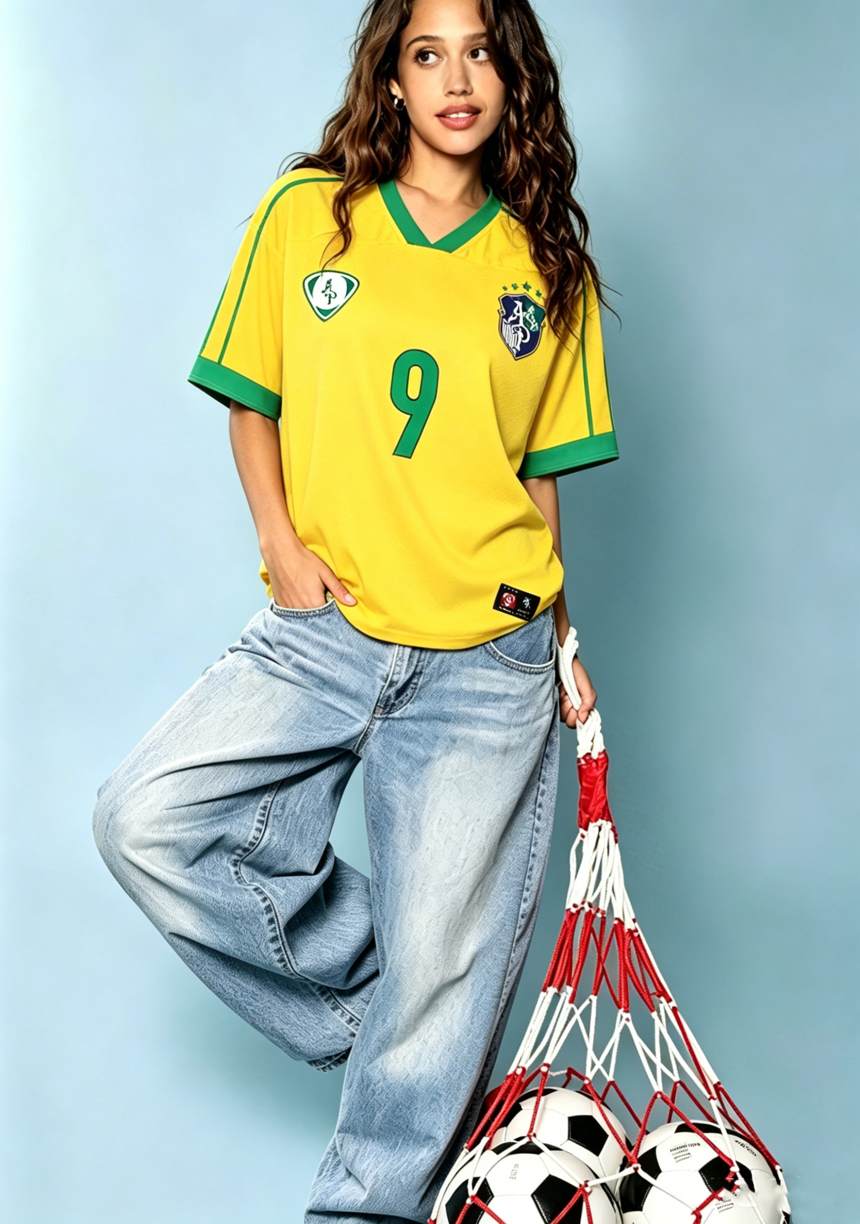 Vintage Yellow & Green Brazil #9 Loose Mesh Jersey Shirts