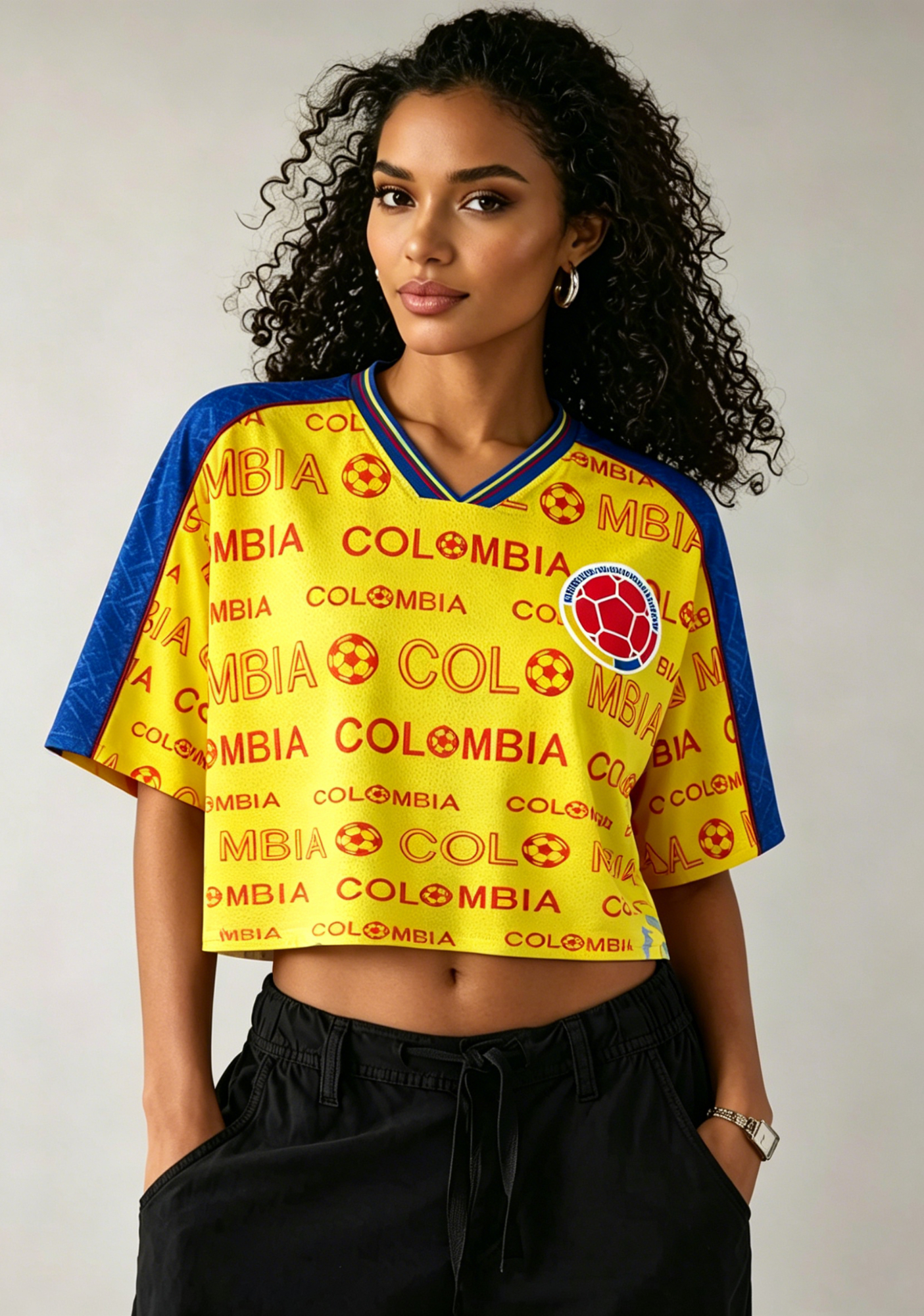 Colombian National Team Yellow Blue Cropped Jersey Shirt