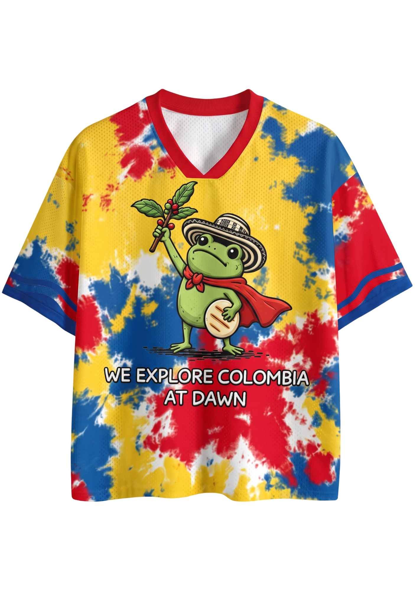 Cartoon Super Frog Colombia Tie‑Dye Mesh Jersey Shirt